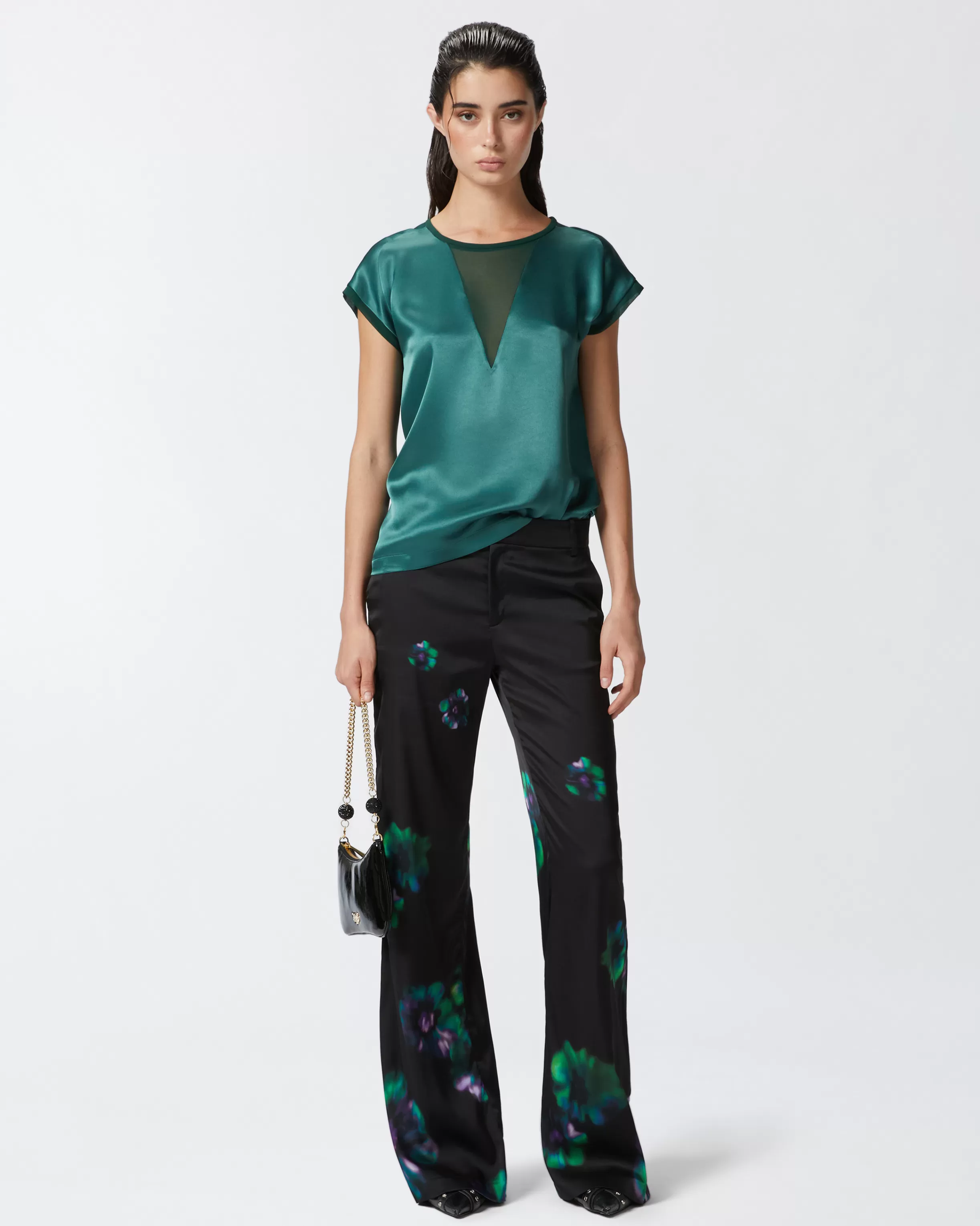 PINKO Satin and georgette T-shirt blouse