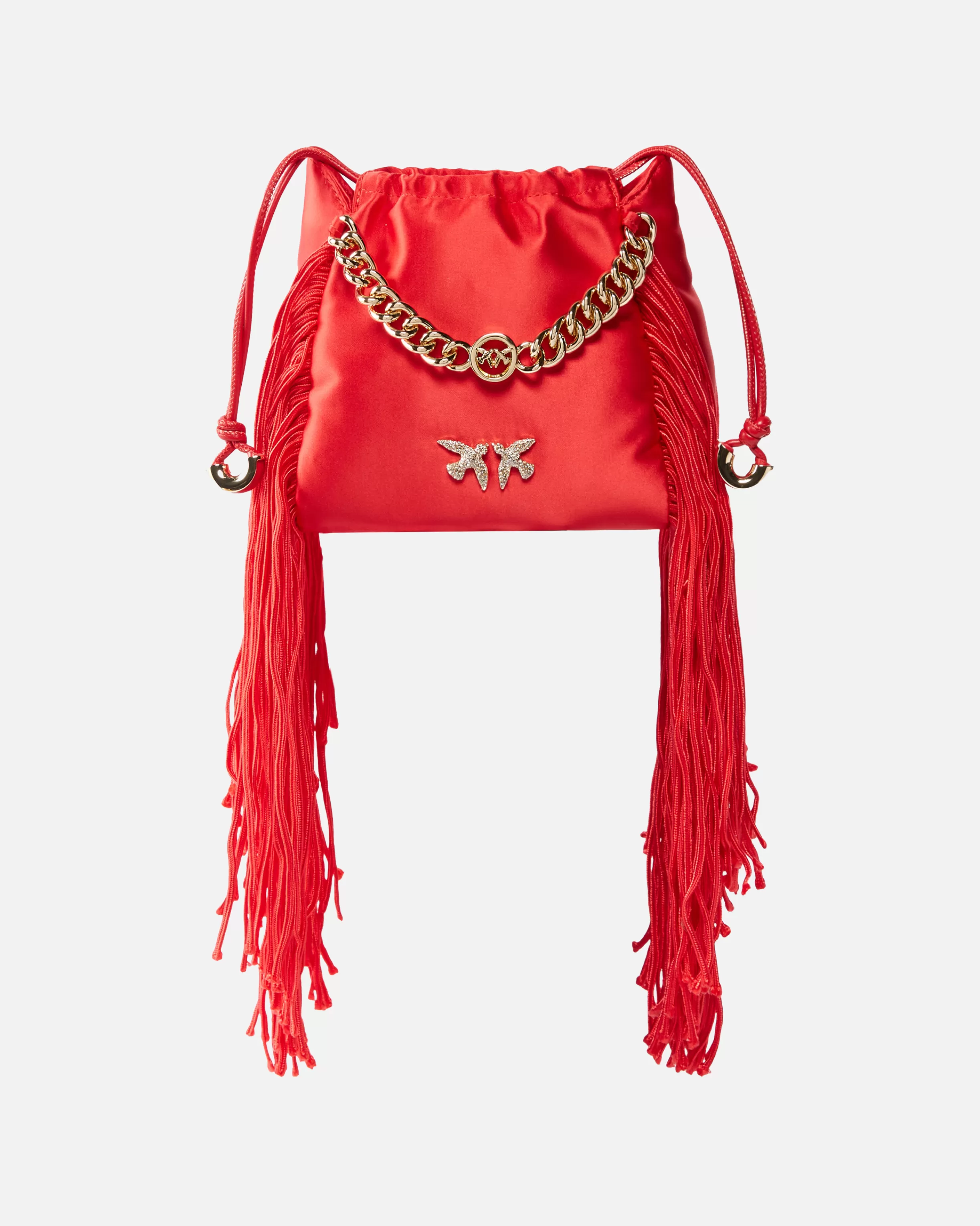 PINKO Satin mini clutch with fringing