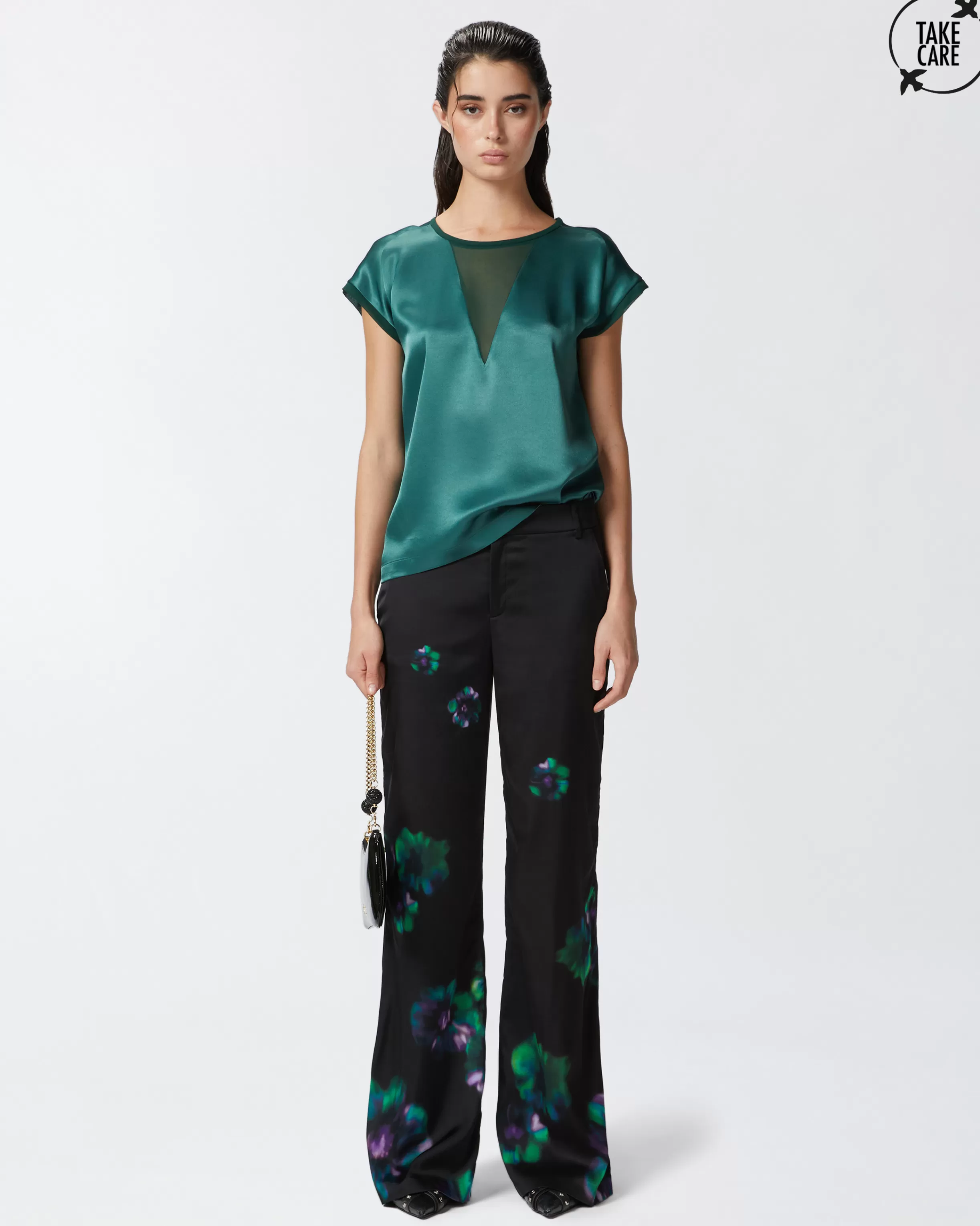 PINKO Satin trousers with floral print