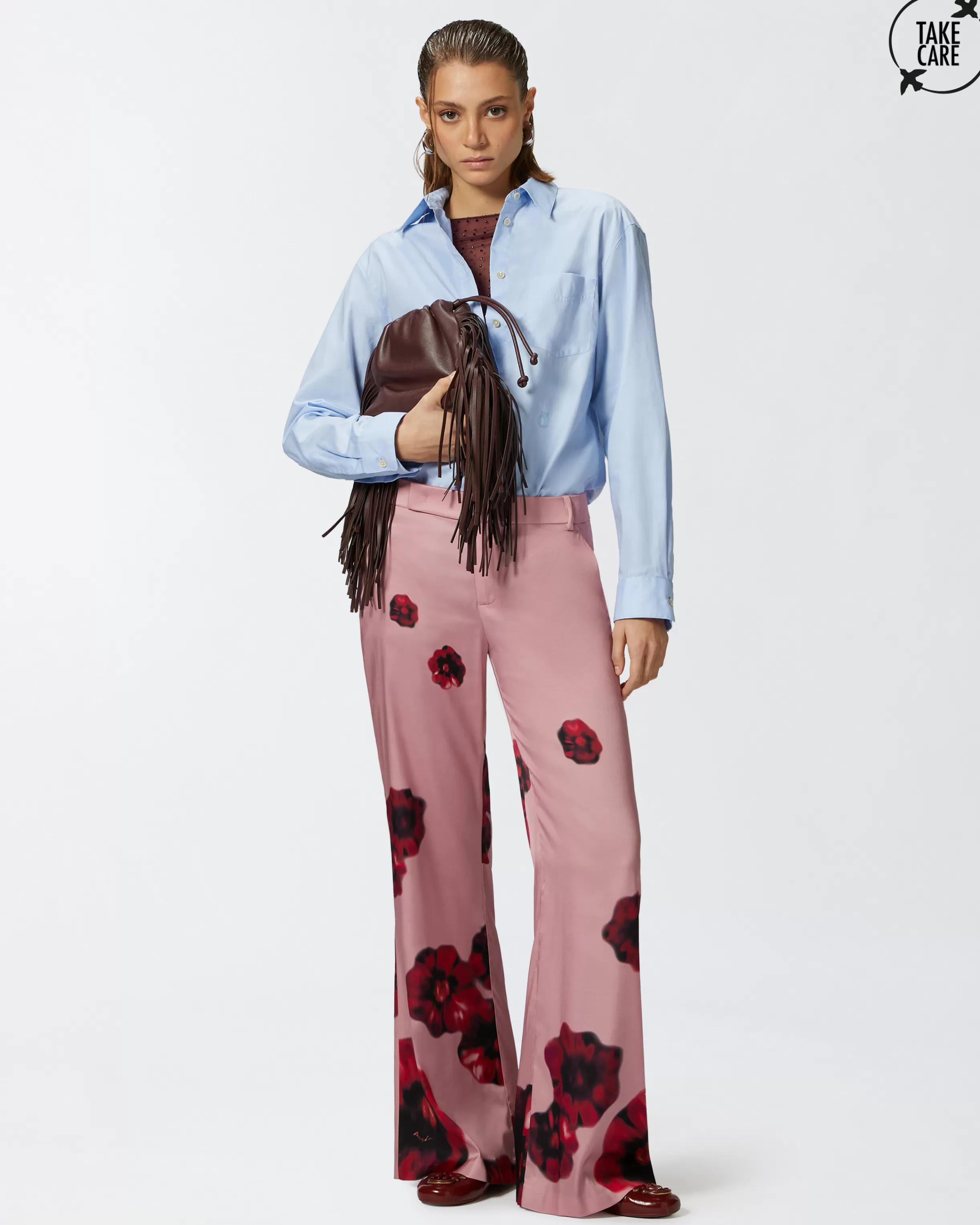 PINKO Satin trousers with floral print