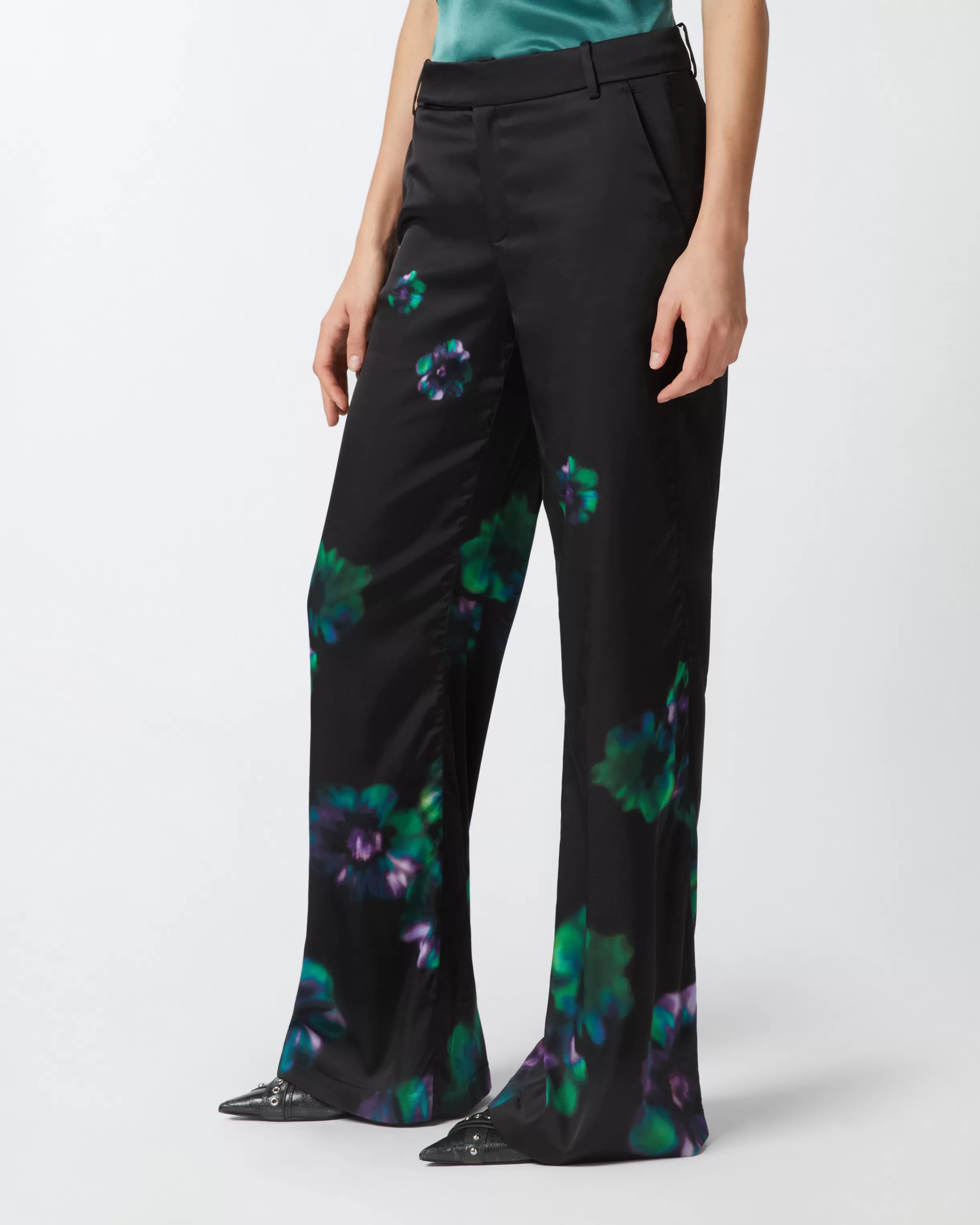 PINKO Satin trousers with floral print