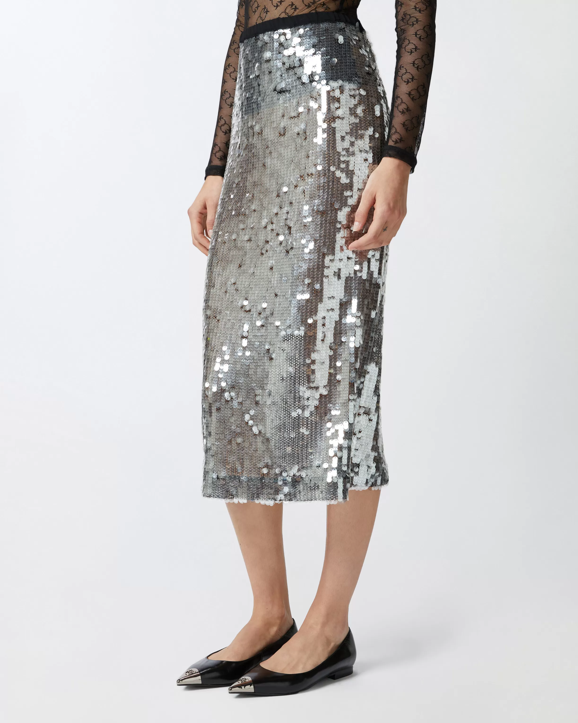 PINKO Sequinned mesh pencil skirt