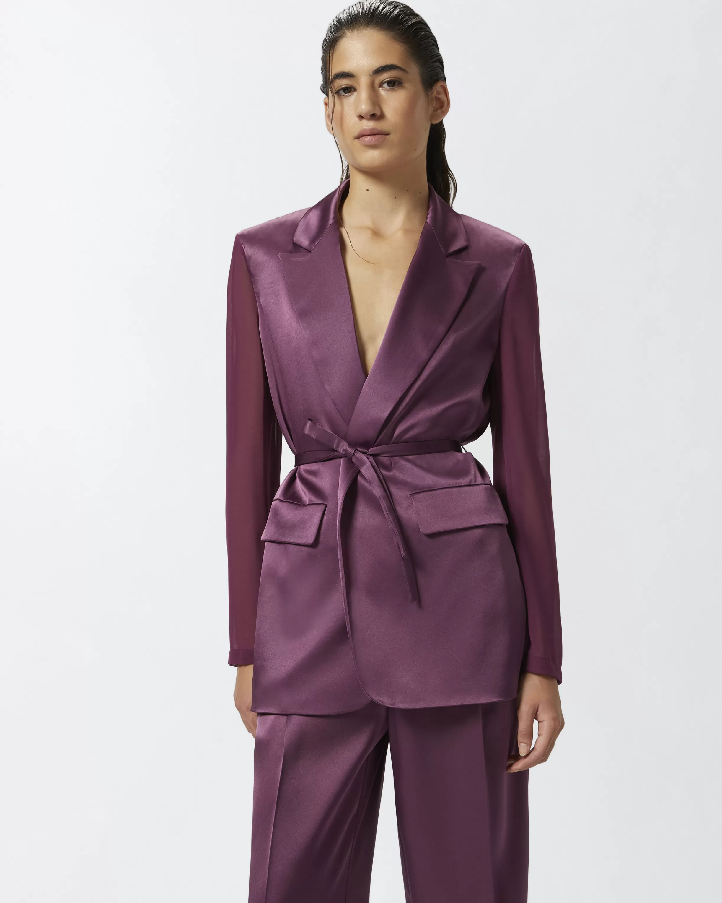 PINKO Shiny blazer with transparent sleeves