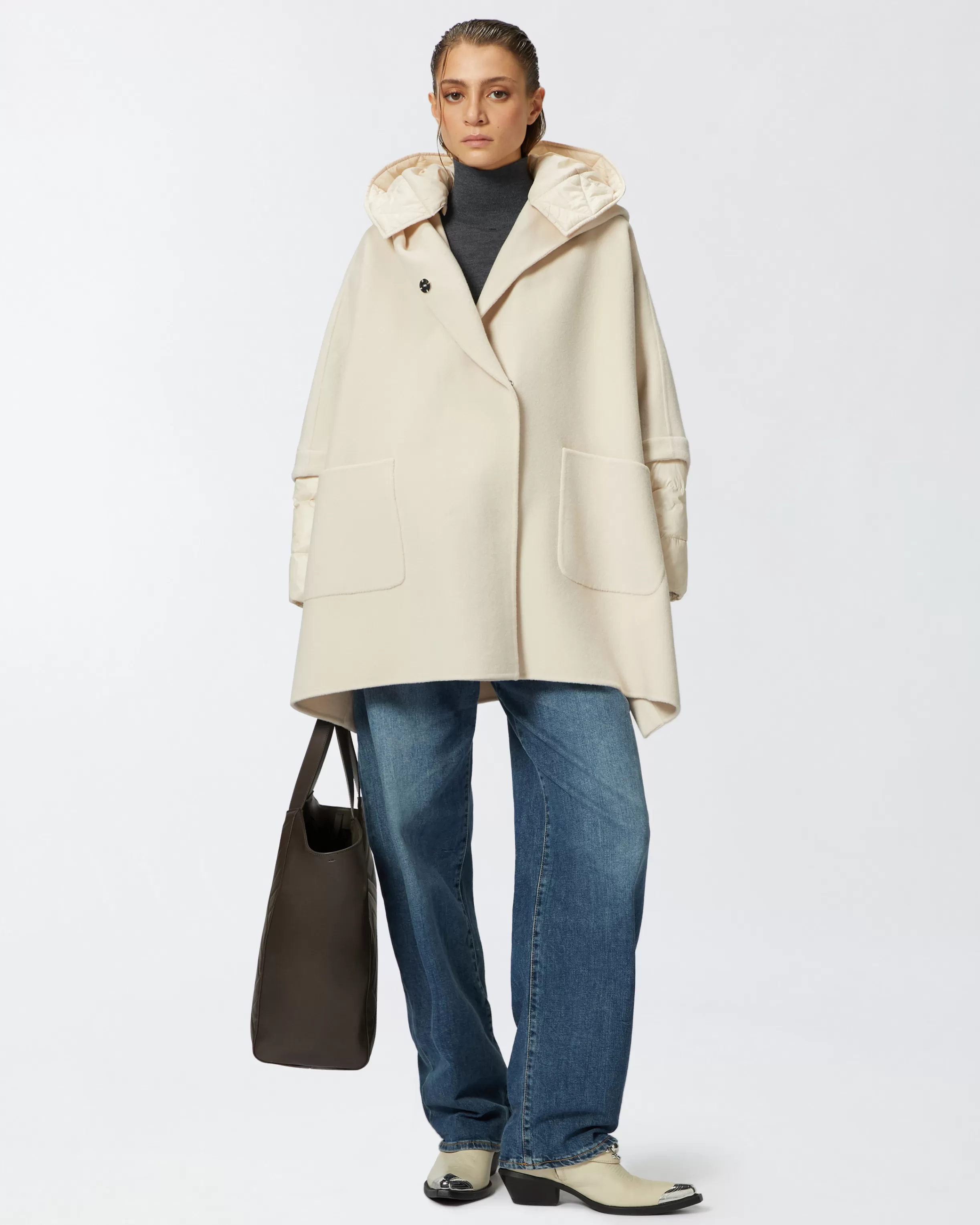 PINKO Short cape coat with padded puffer