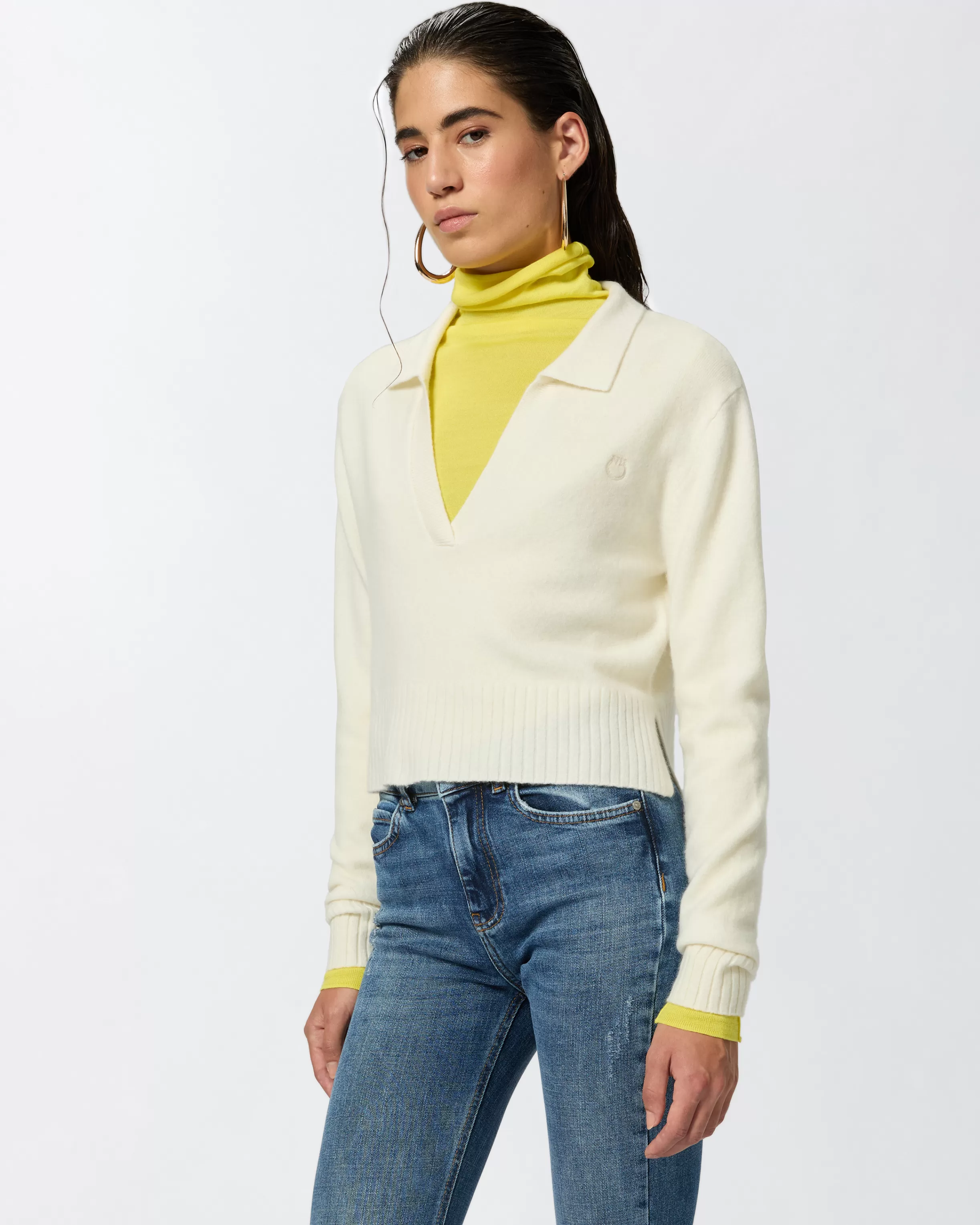 PINKO Short cashmere-blend sweater with collar