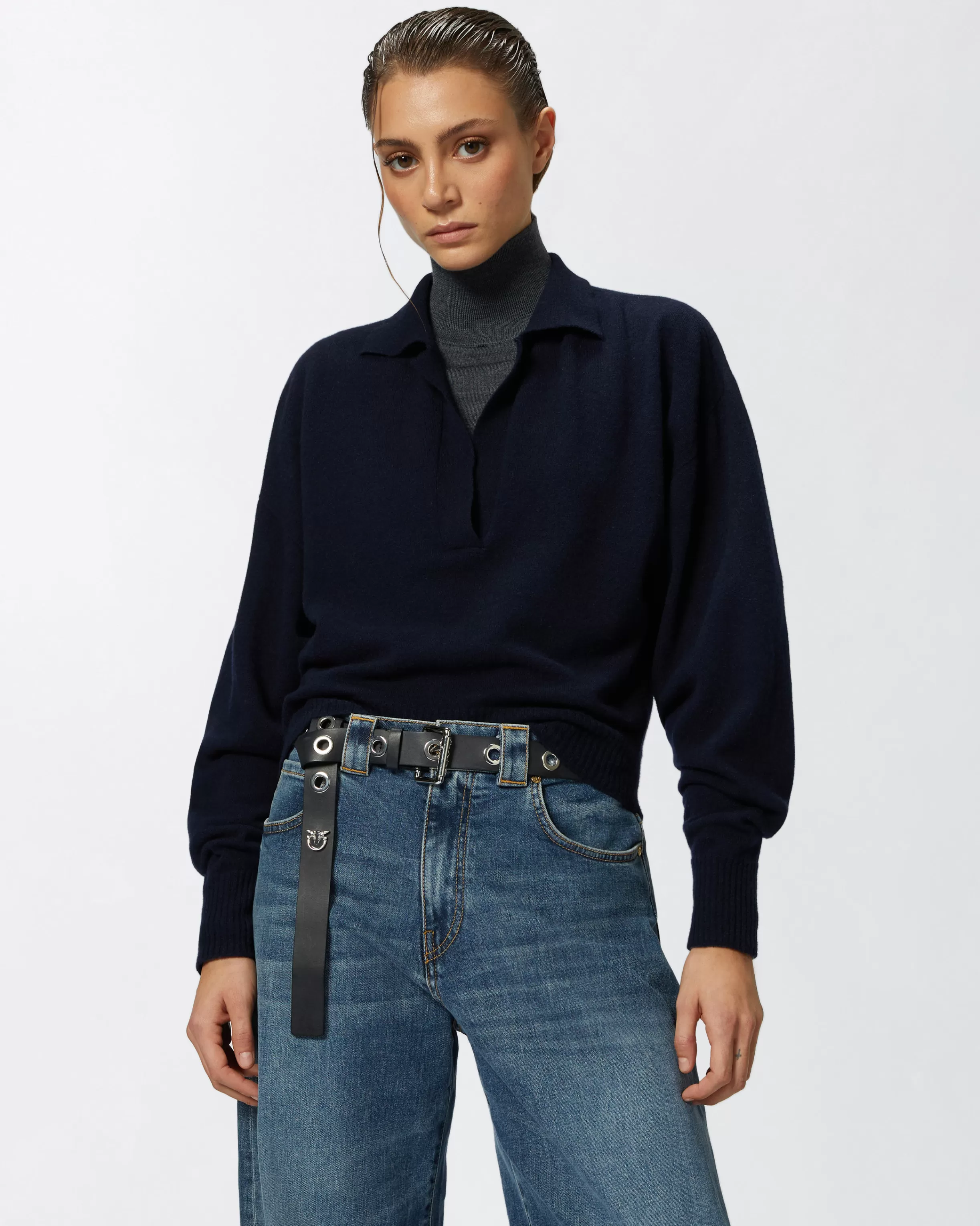 PINKO Short cashmere-blend sweater with collar