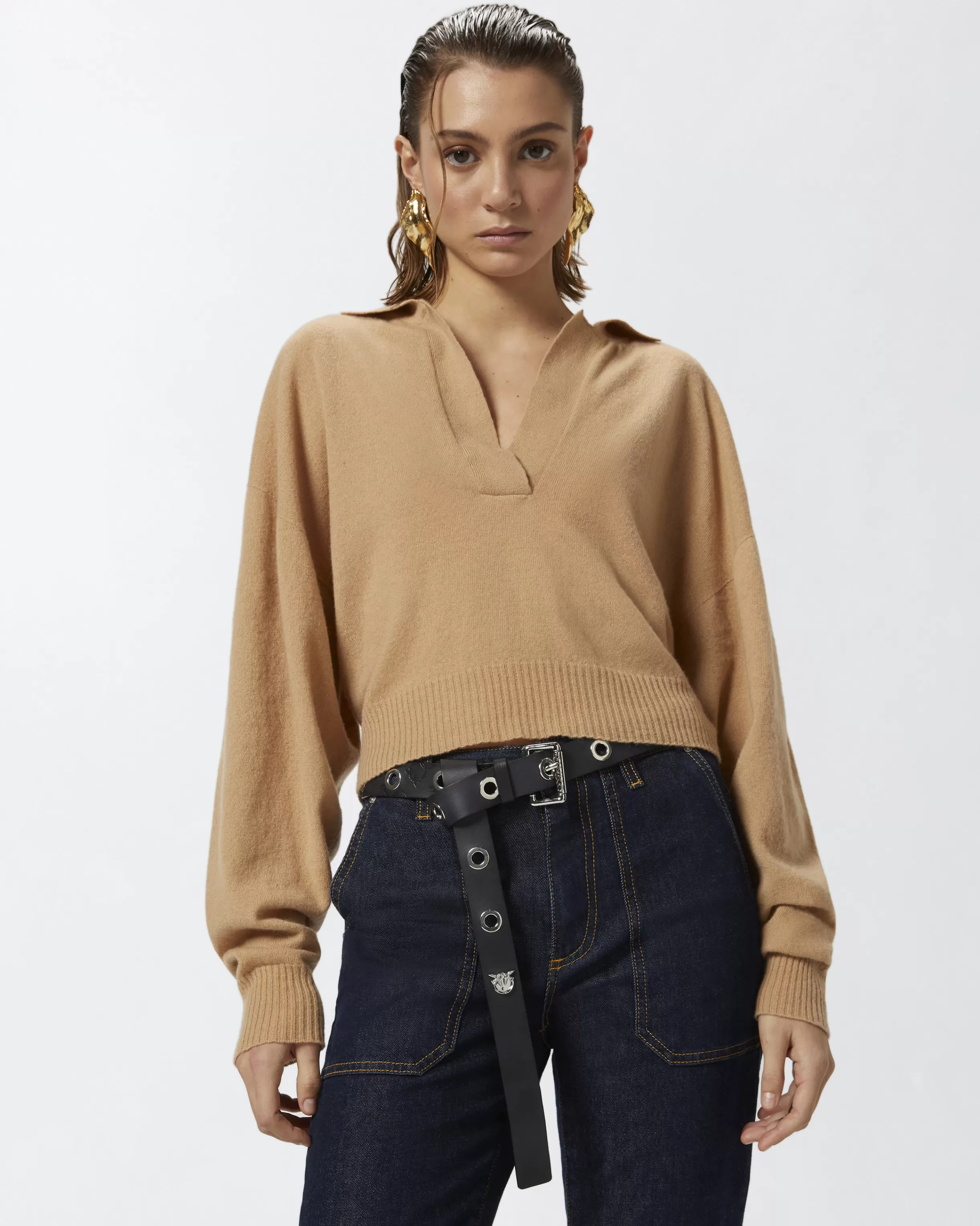 PINKO Short cashmere-blend sweater with collar