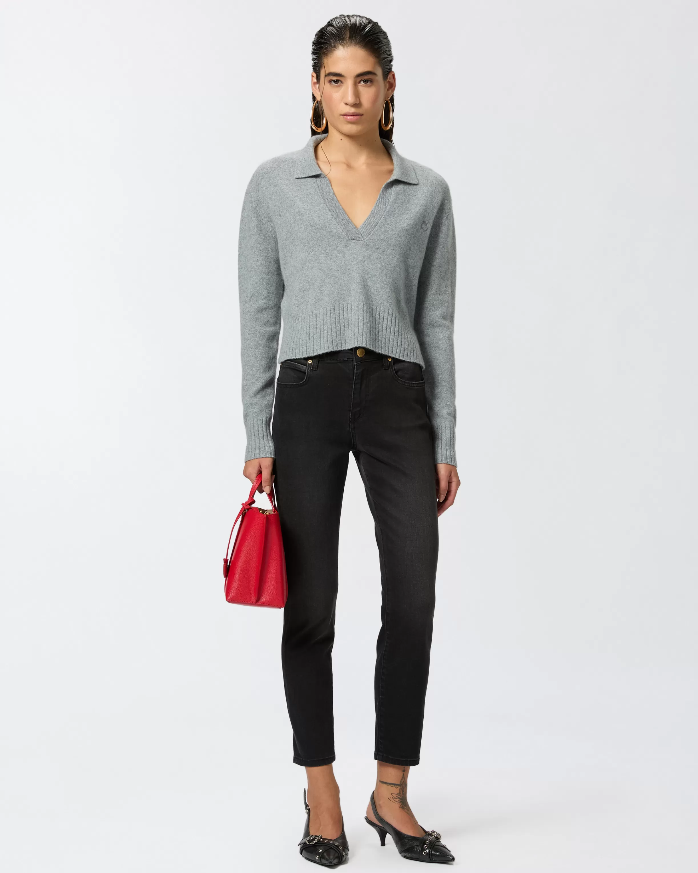 PINKO Short cashmere-blend sweater with collar