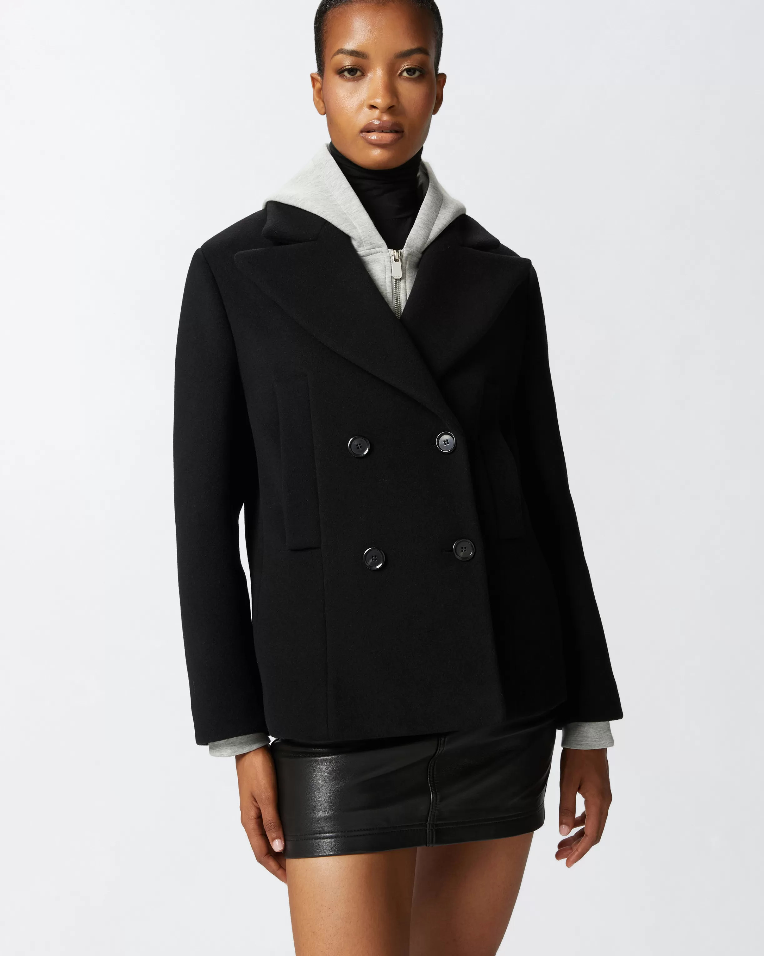 PINKO Short double-breasted cloth pea coat