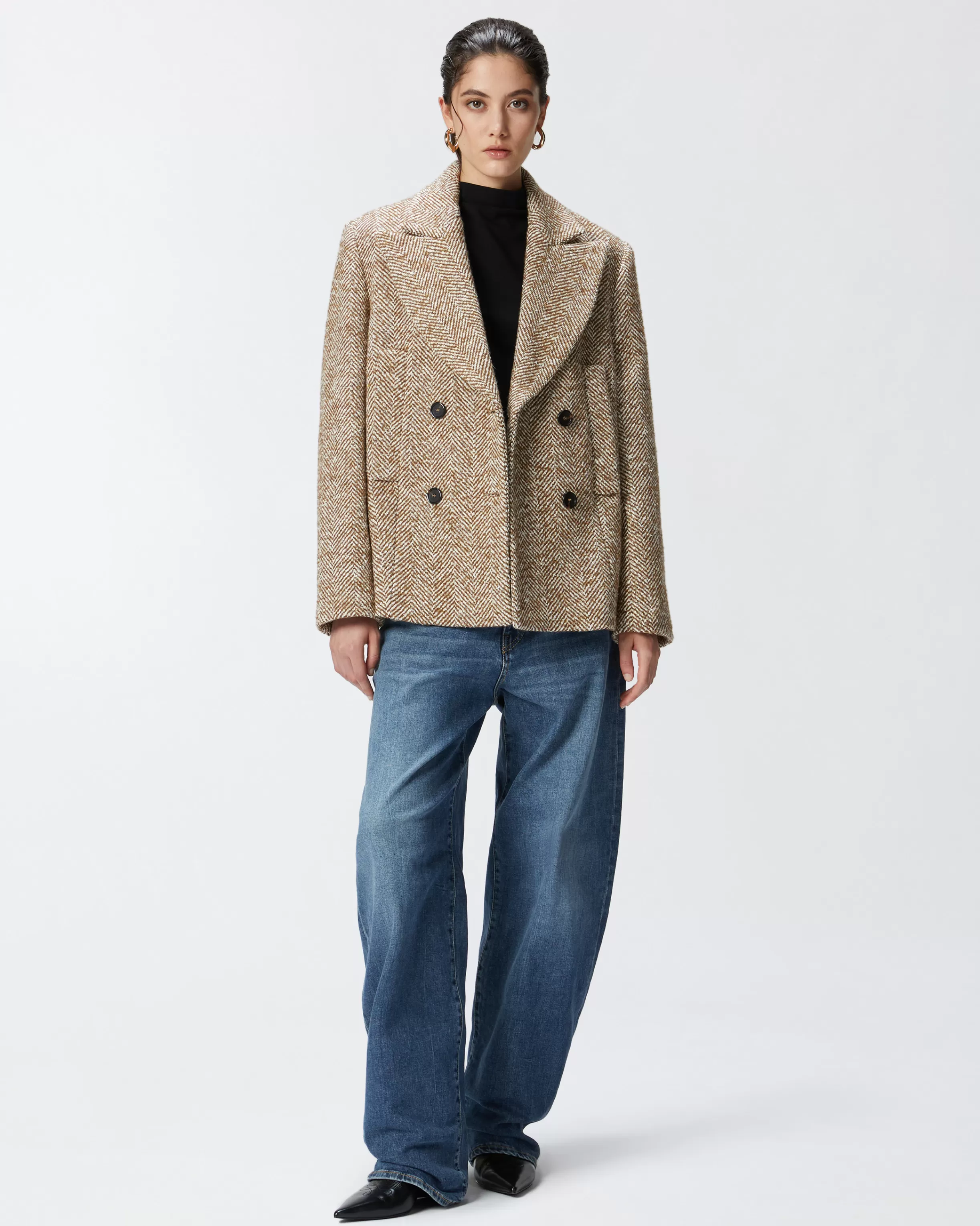 PINKO Short double-breasted coat pea coat with herringbone