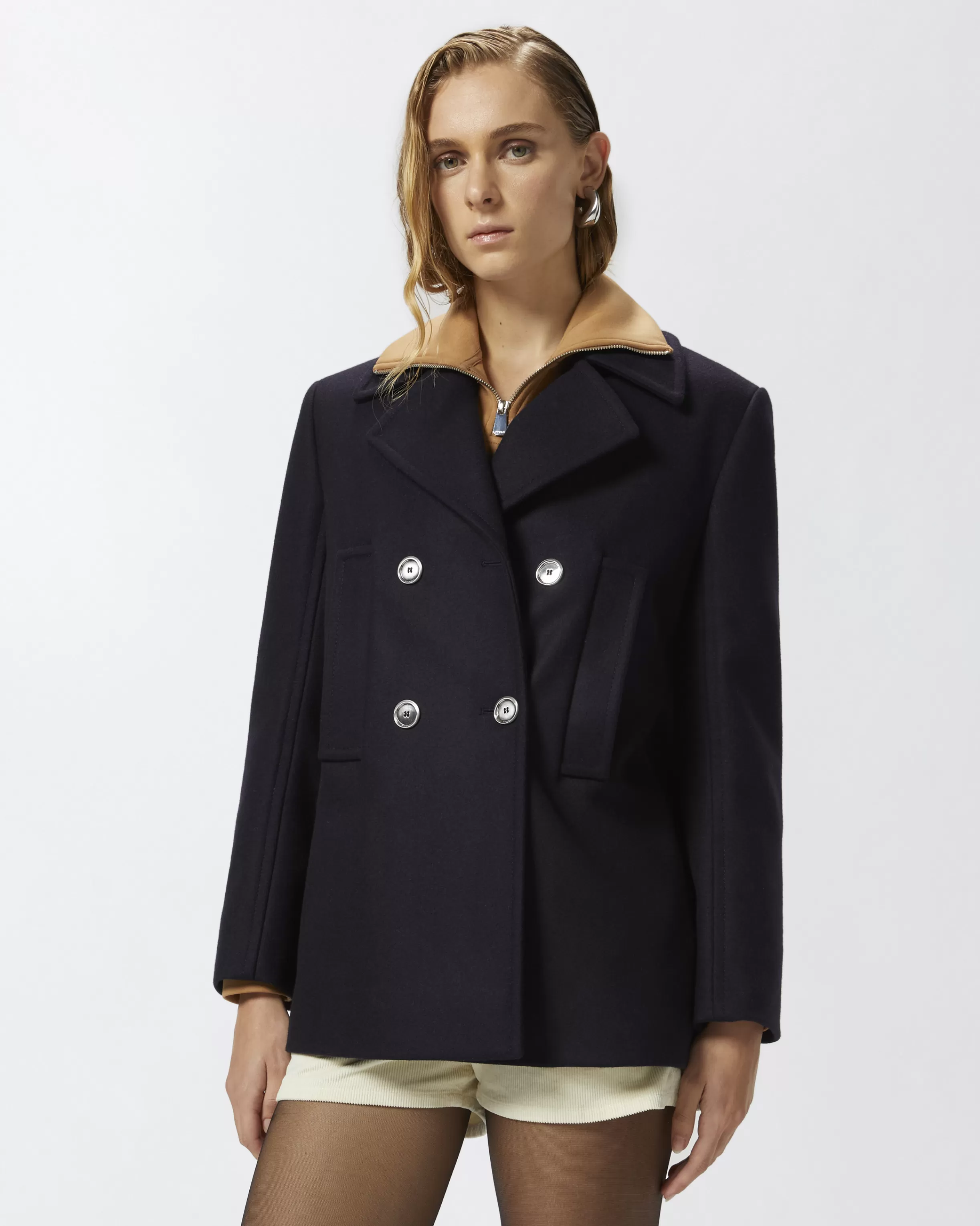 PINKO Short double-breasted wool-blend pea coat