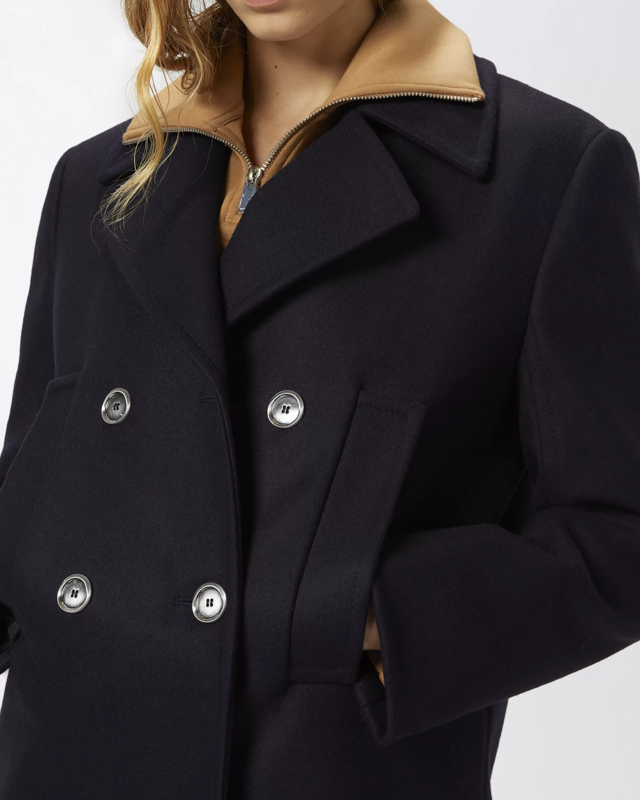 short_doublebreasted_woolblend_pea_coat_3.webp PINKO Short double-breasted wool-blend pea coat