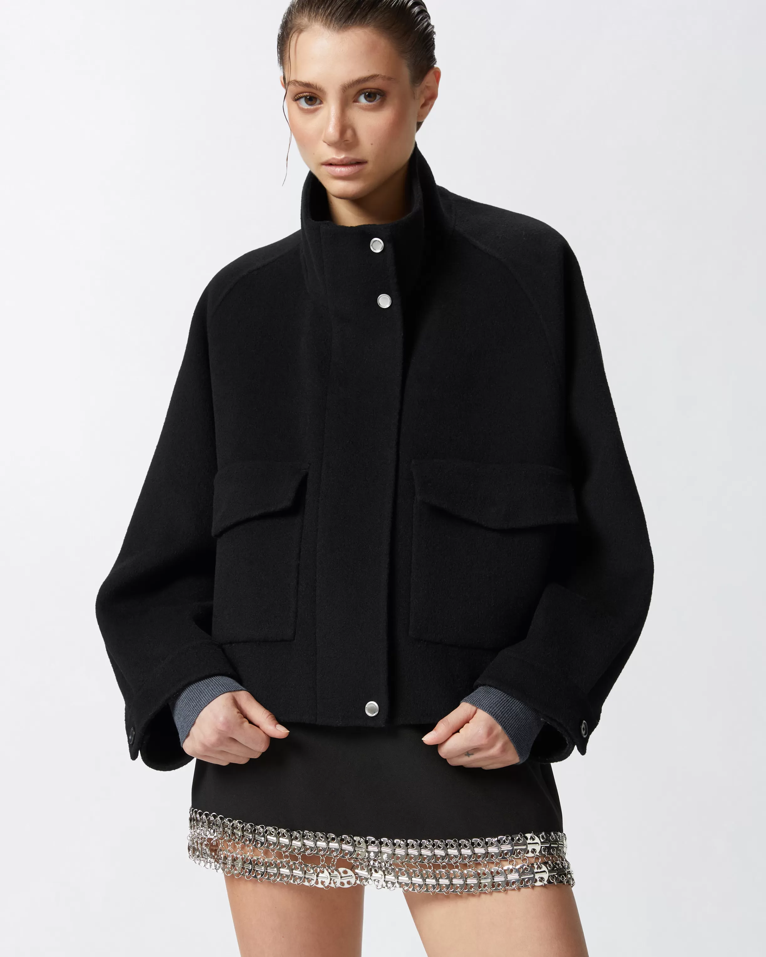 PINKO Short double-layered cloth coat with high neck