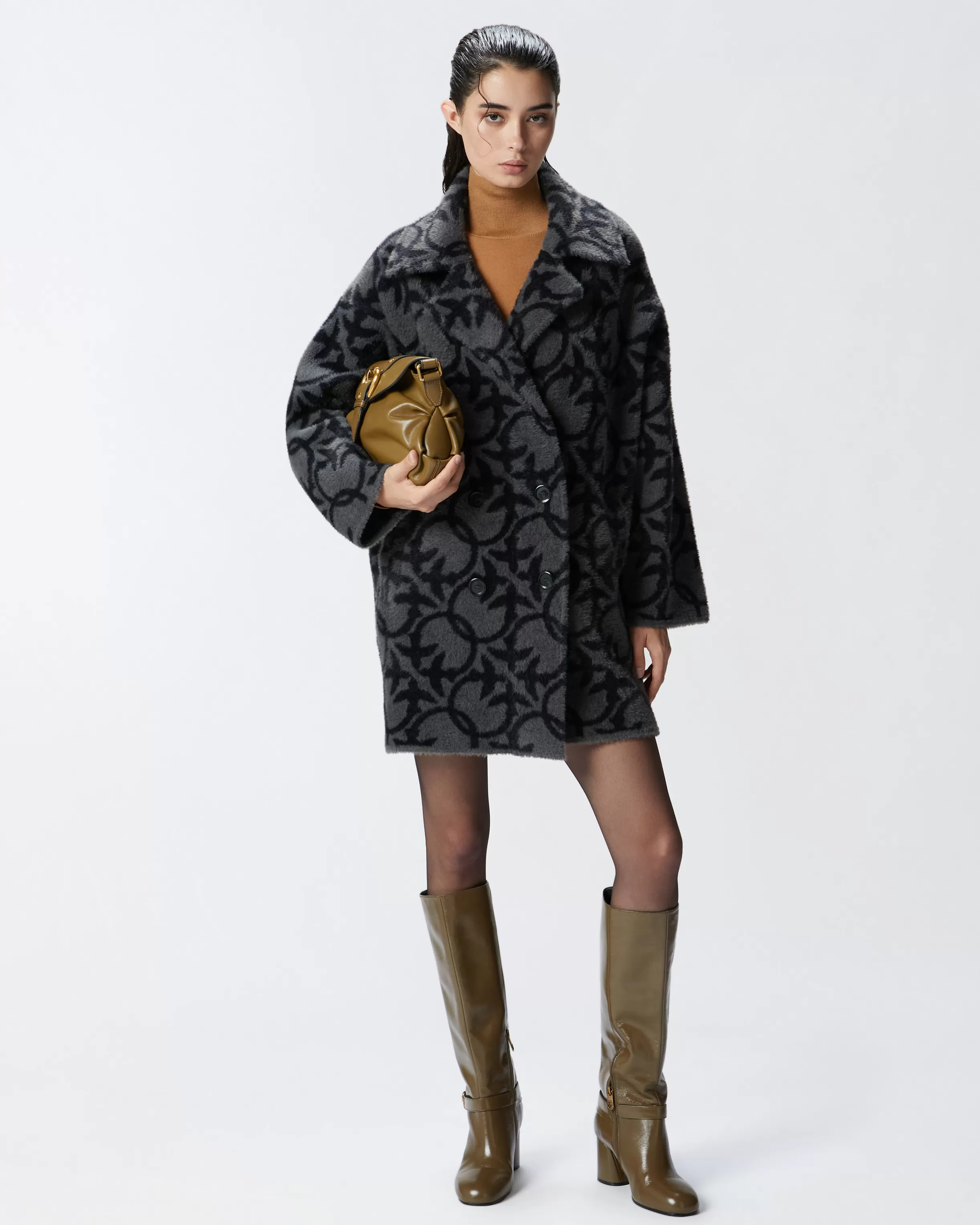 PINKO Short faux fur coat with logo