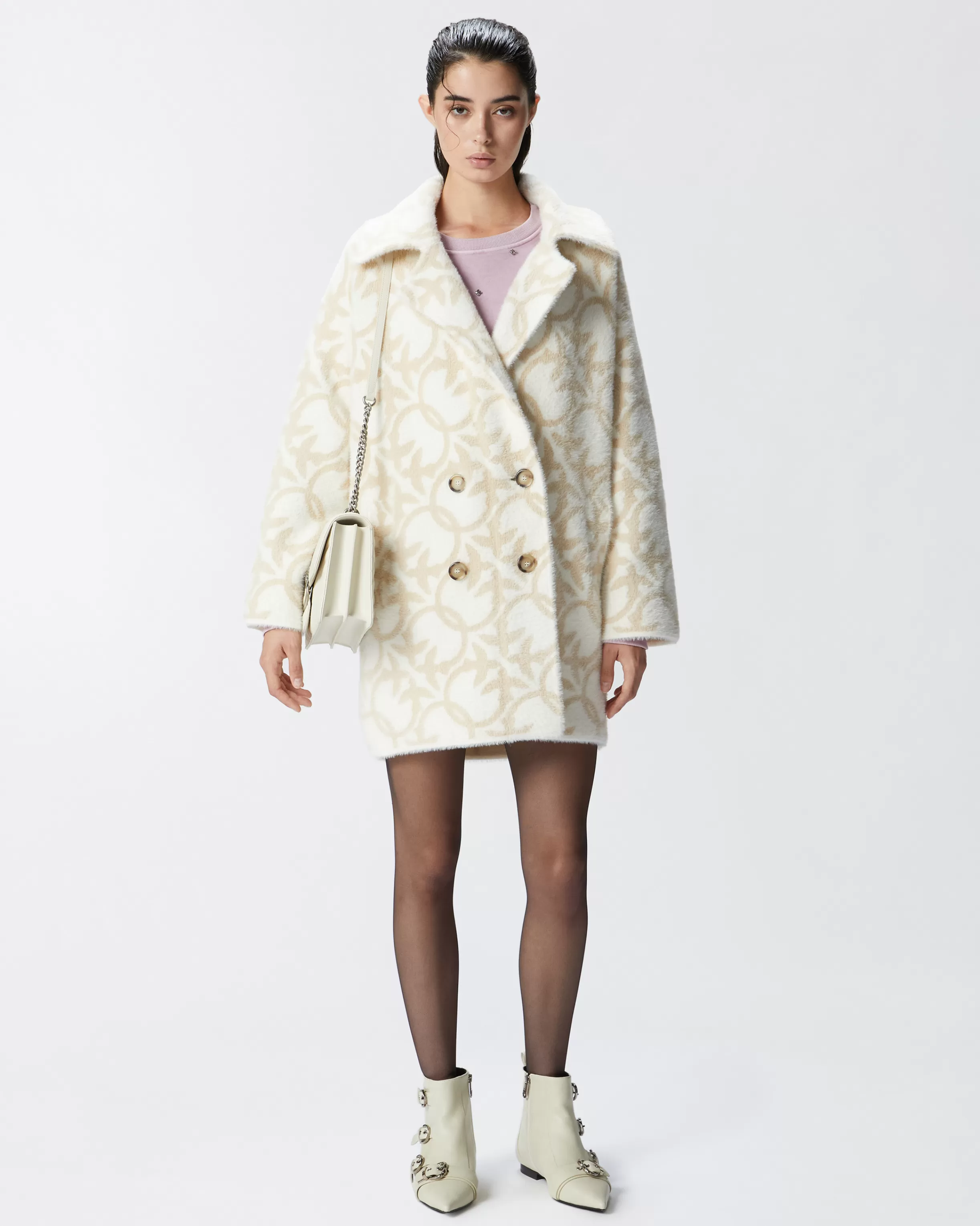 PINKO Short faux fur coat with logo