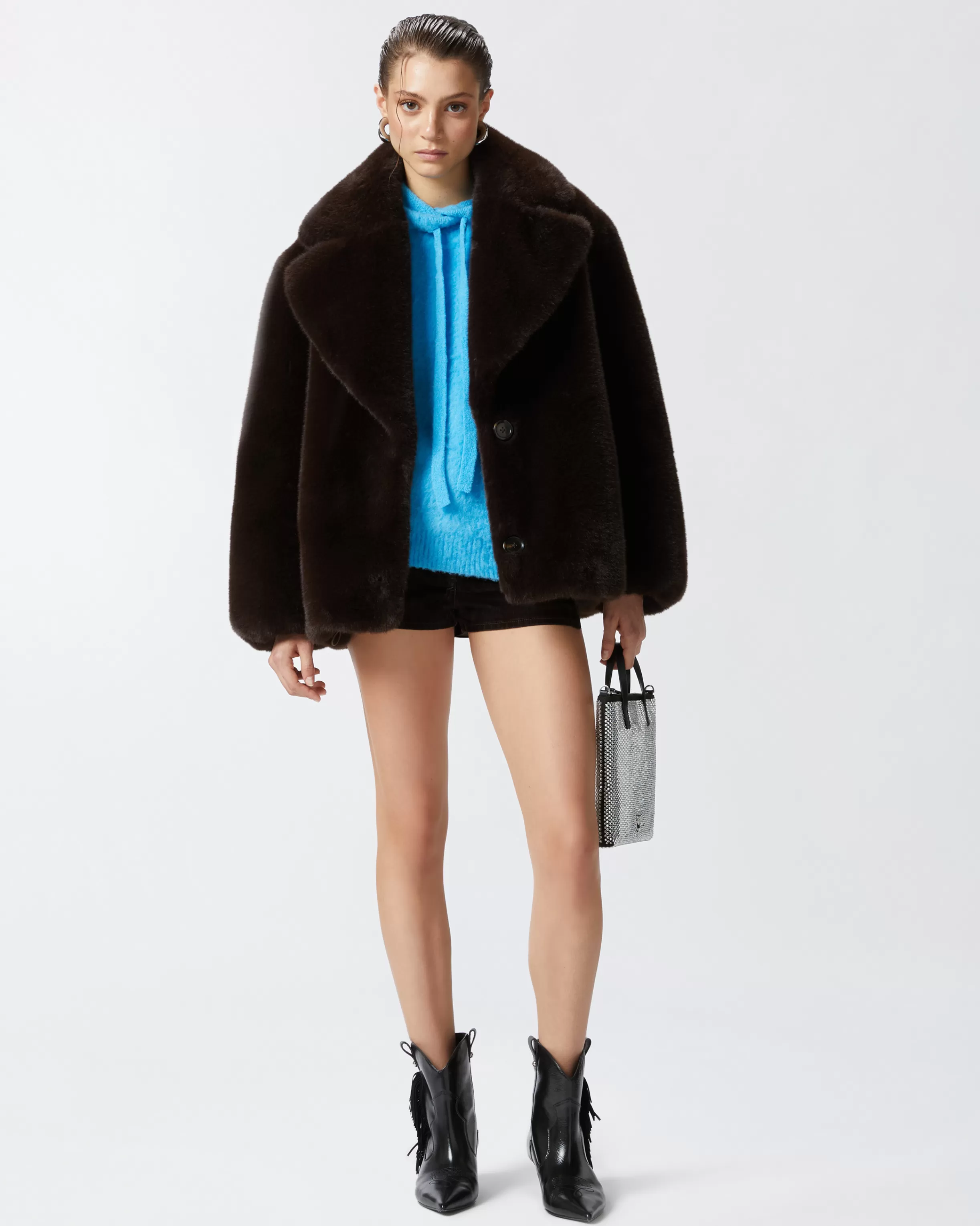 PINKO Short faux fur pea coat