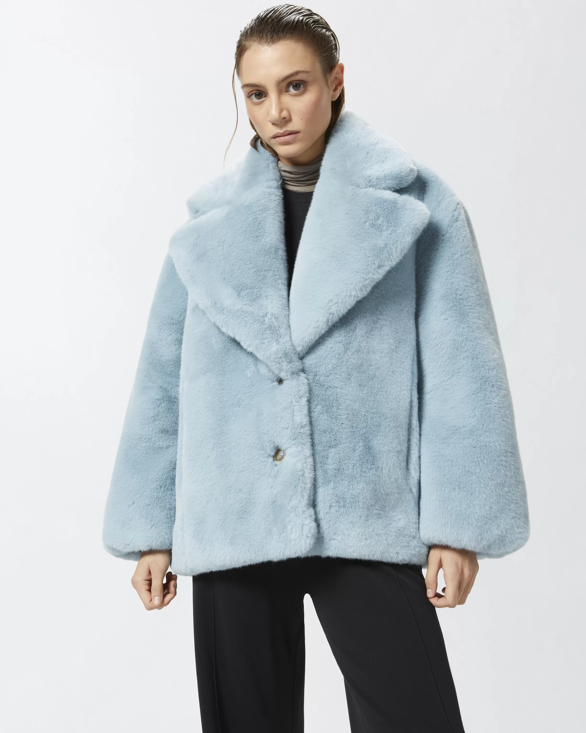 PINKO Short faux fur pea coat