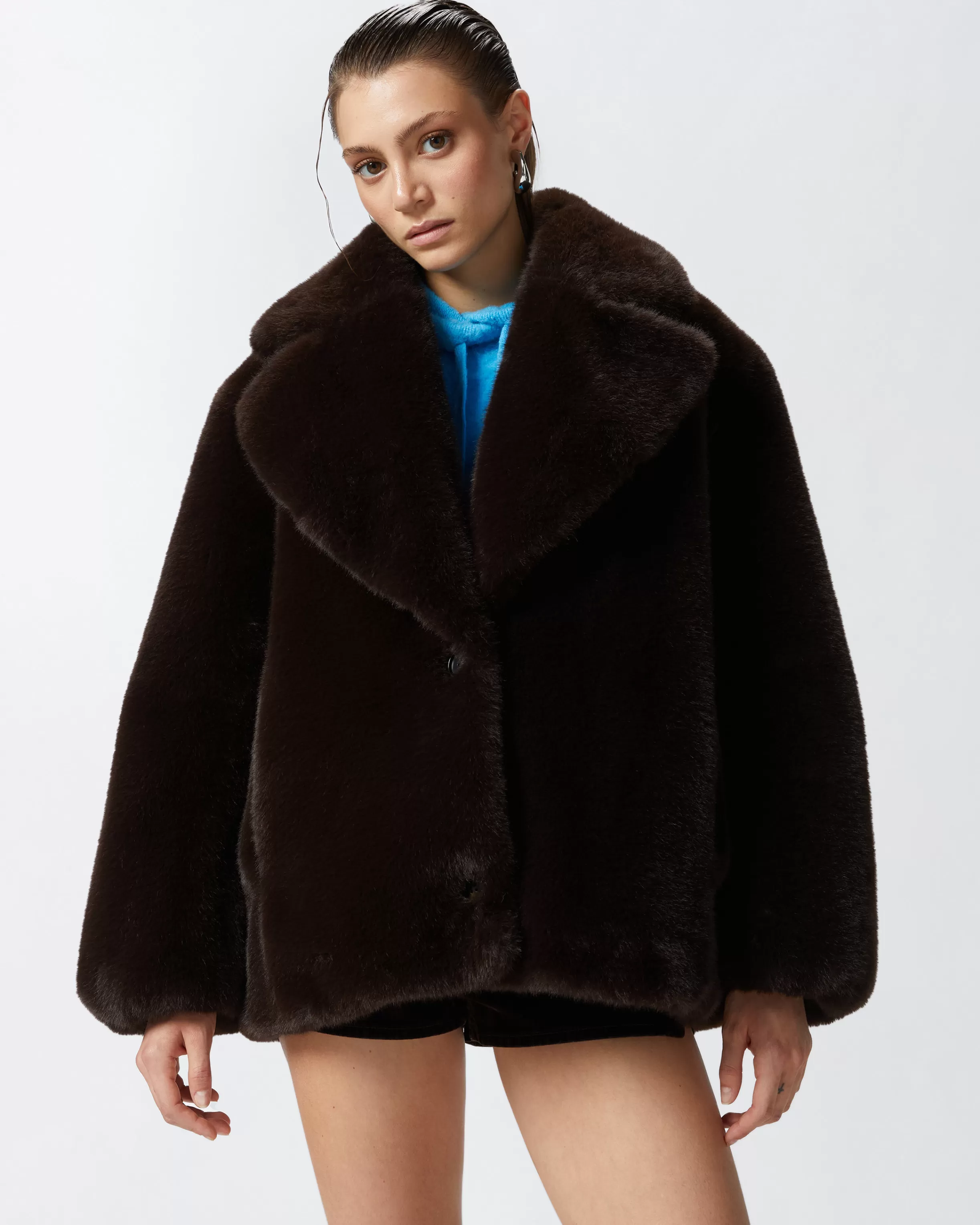 PINKO Short faux fur pea coat