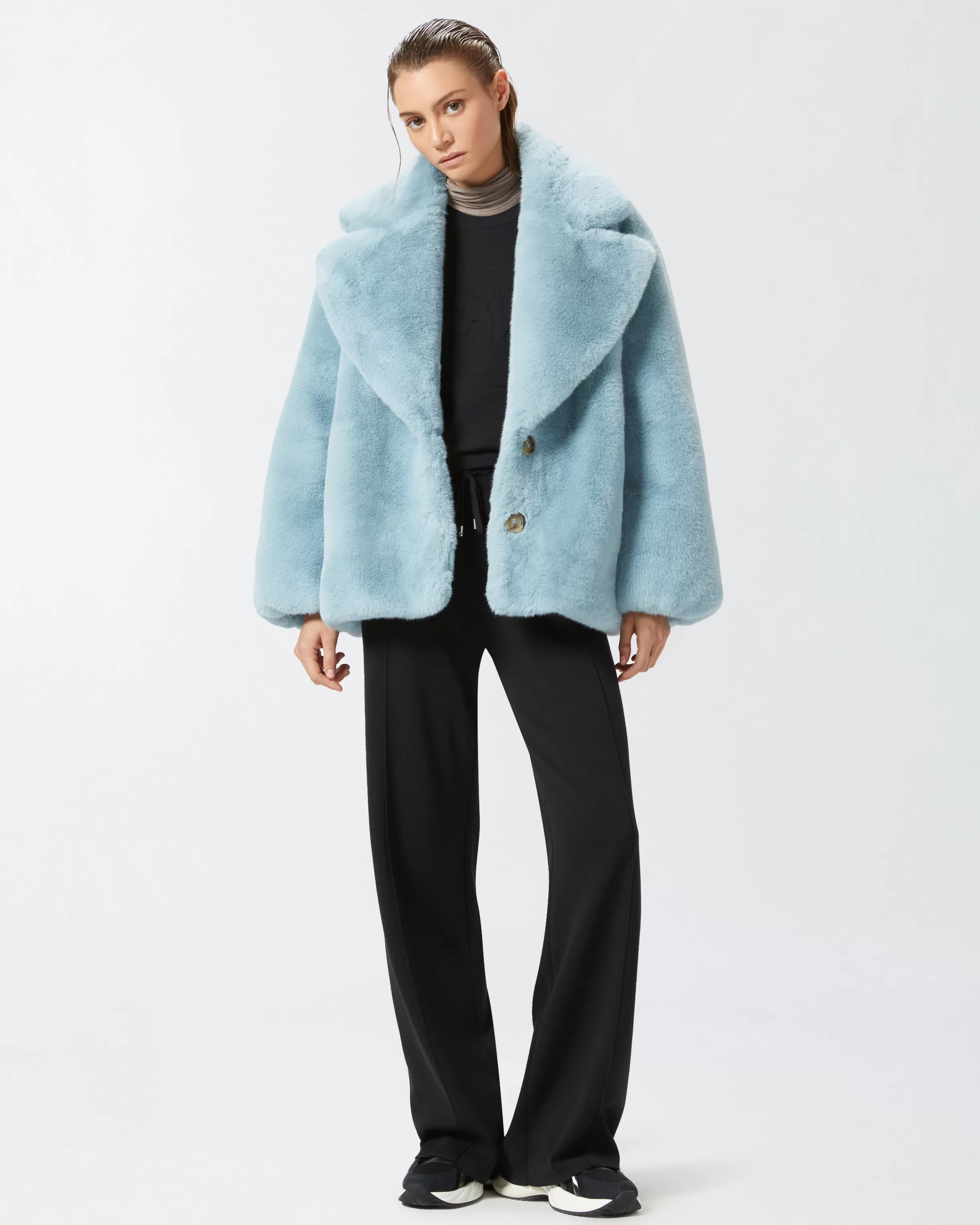 PINKO Short faux fur pea coat