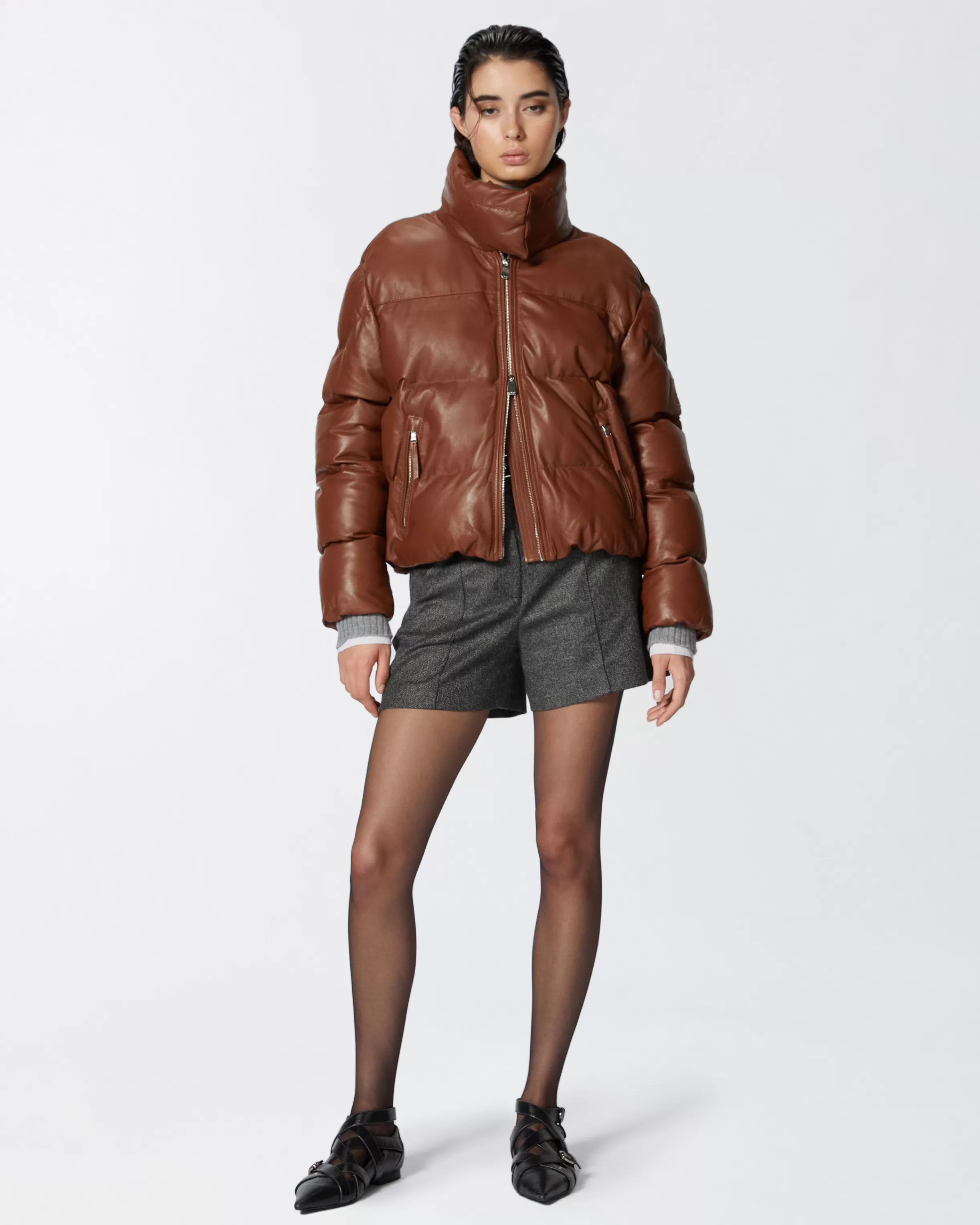 PINKO Short padded leather high-neck jacket