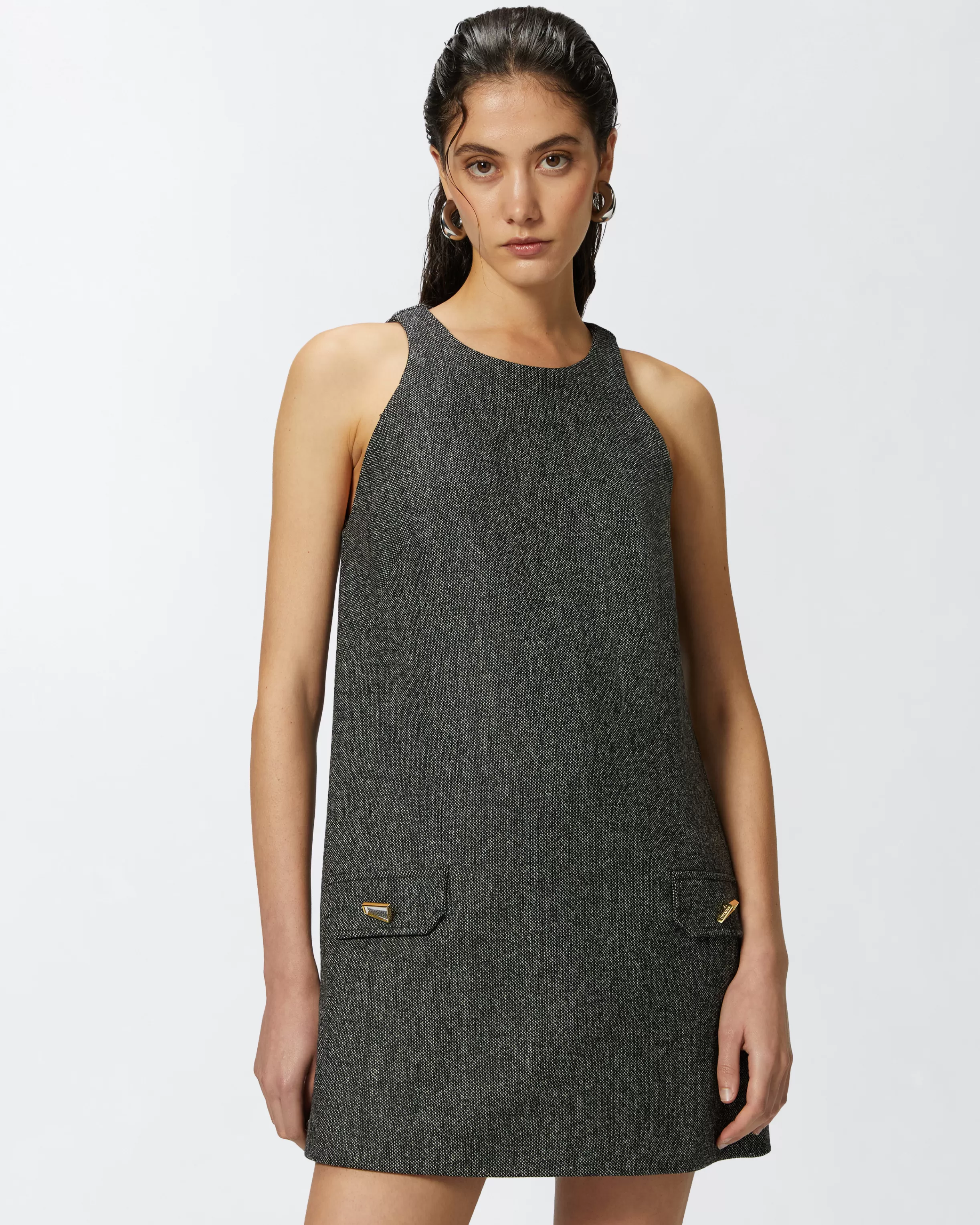 PINKO Short pinafore dress with mirror-finish buttons