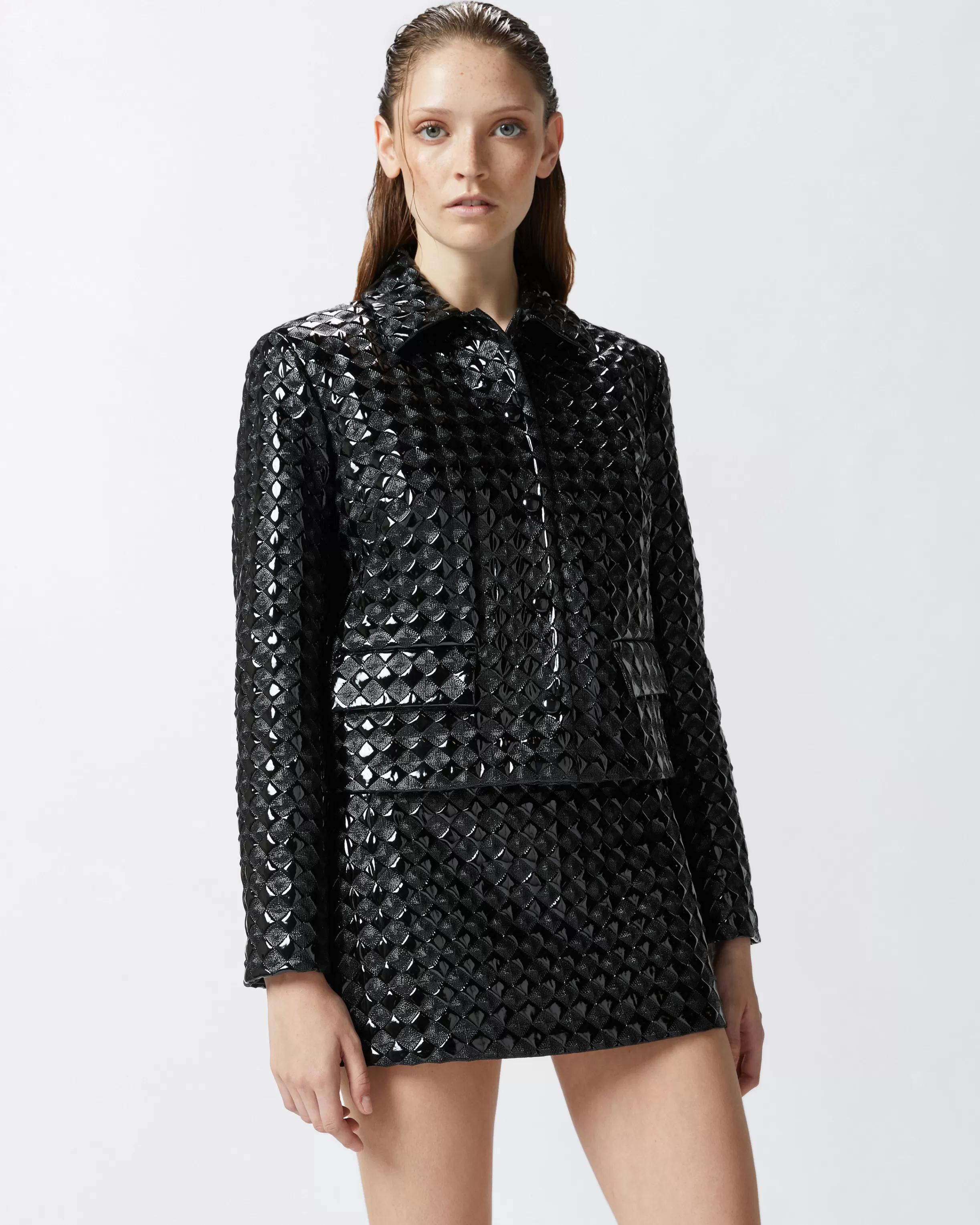 PINKO Short quilted patent-effect jacket