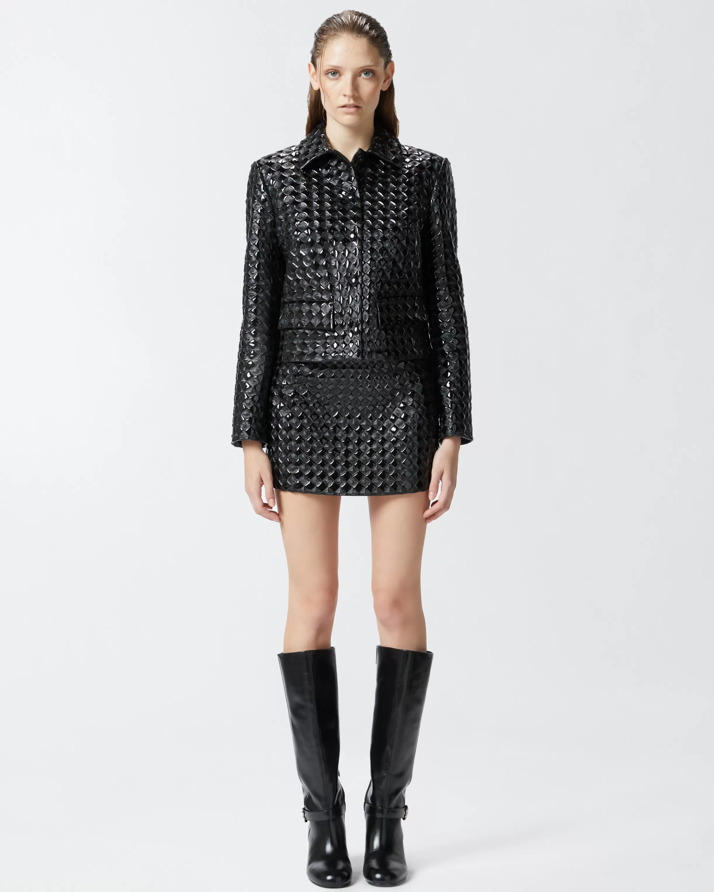 PINKO Short quilted patent-effect jacket