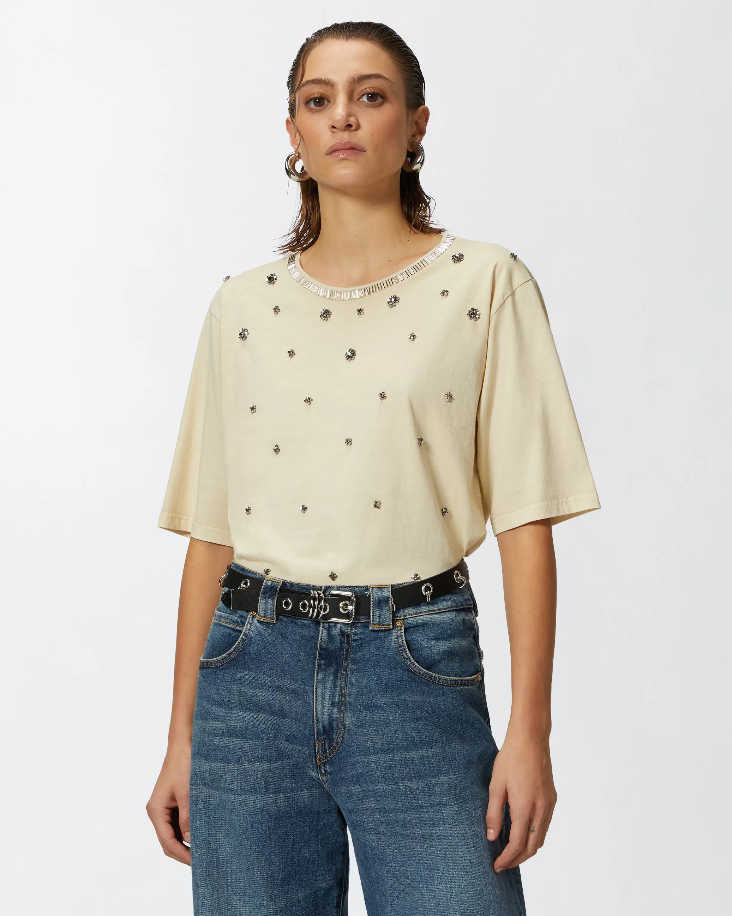 PINKO Short-sleeved T-shirt with jewel embroidery