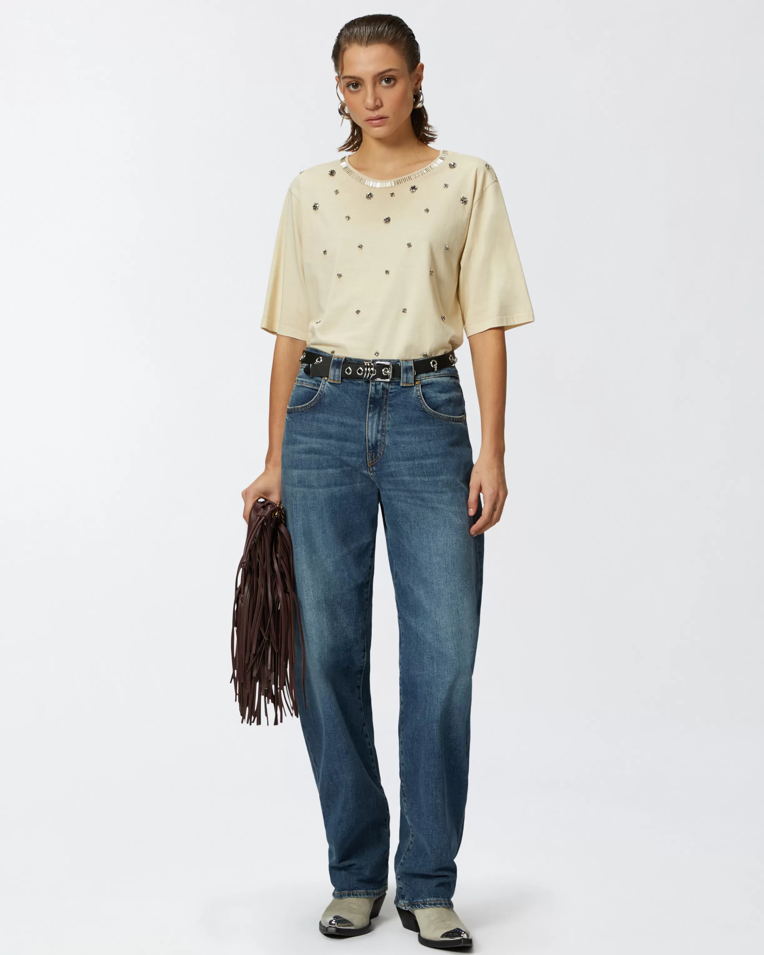 PINKO Short-sleeved T-shirt with jewel embroidery