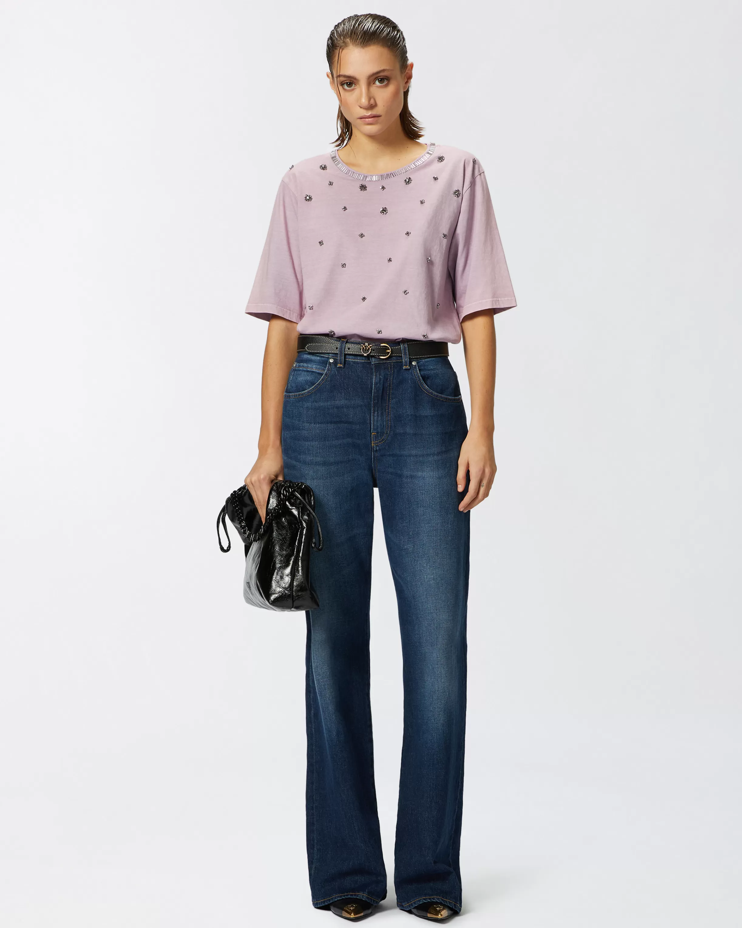 PINKO Short-sleeved T-shirt with jewel embroidery