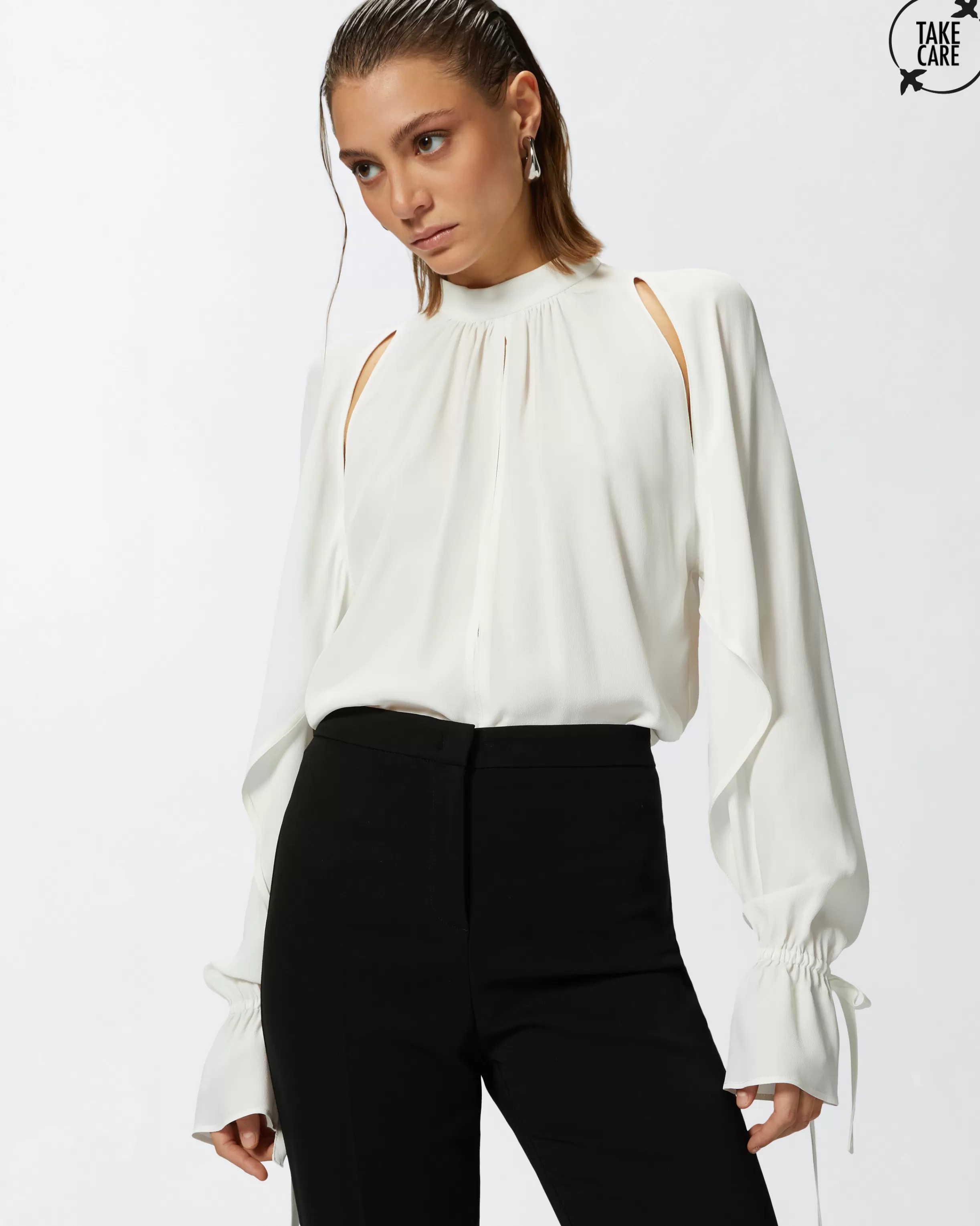 PINKO Silk-blend blouse with ruffled sleeves