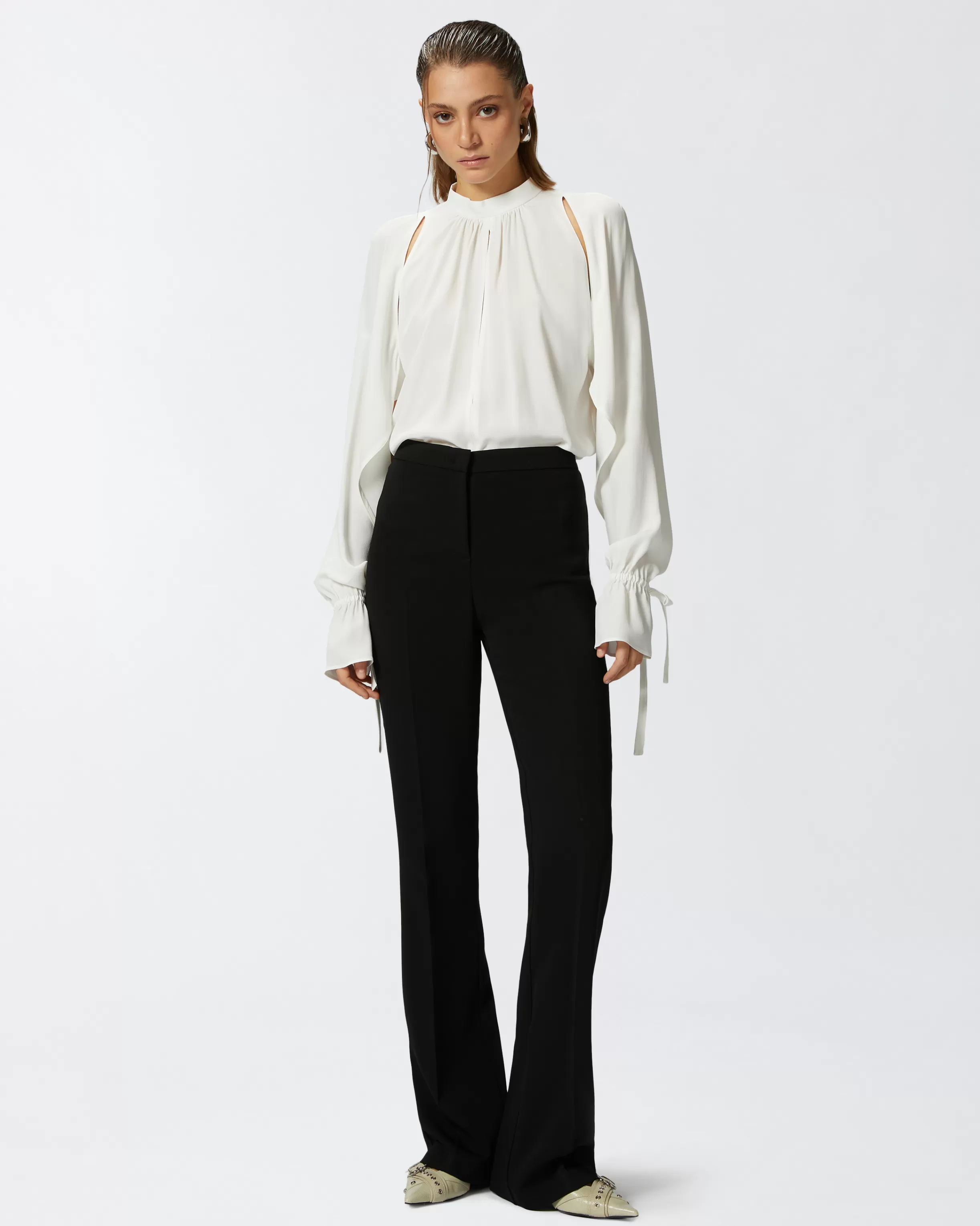 PINKO Silk-blend blouse with ruffled sleeves