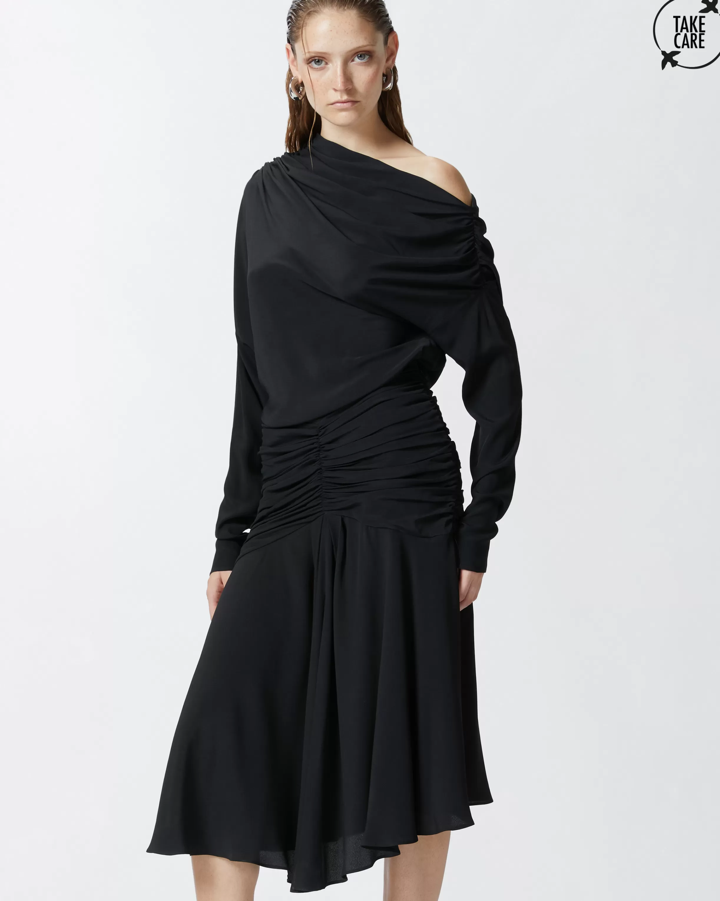 PINKO Silk-blend crepe midi dress with draping