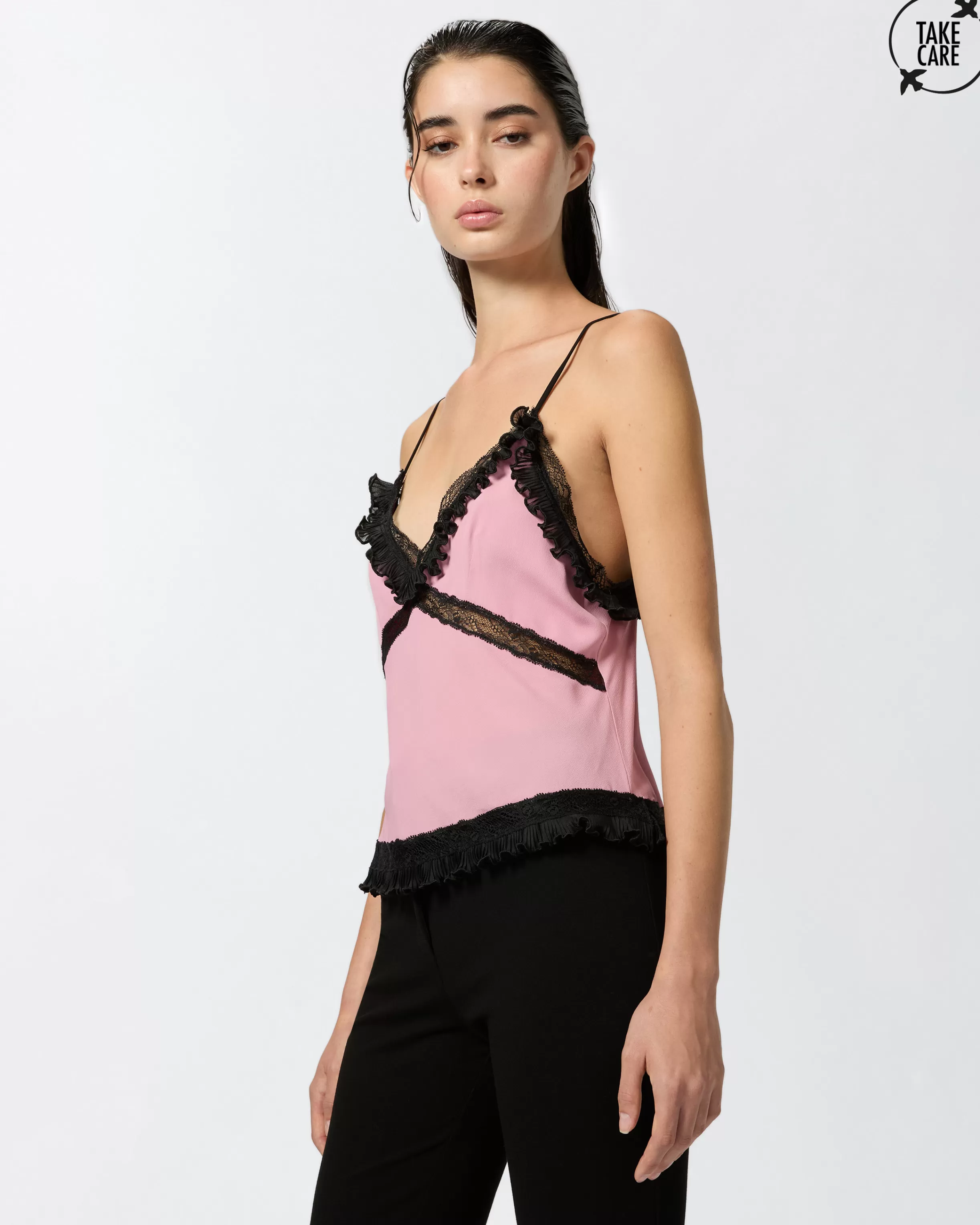 PINKO Silk-blend crepe thin shoulder top