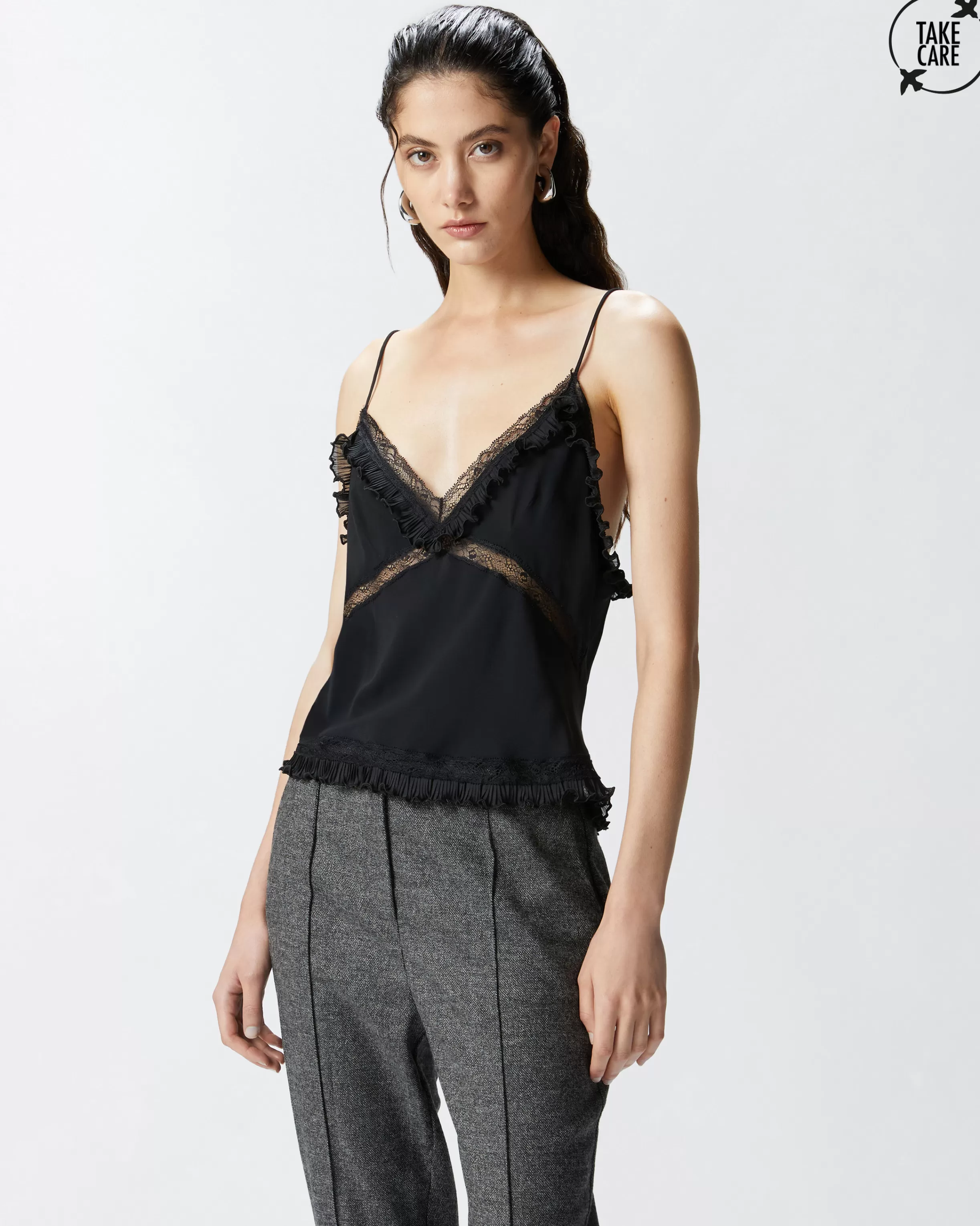 PINKO Silk-blend crepe thin shoulder top