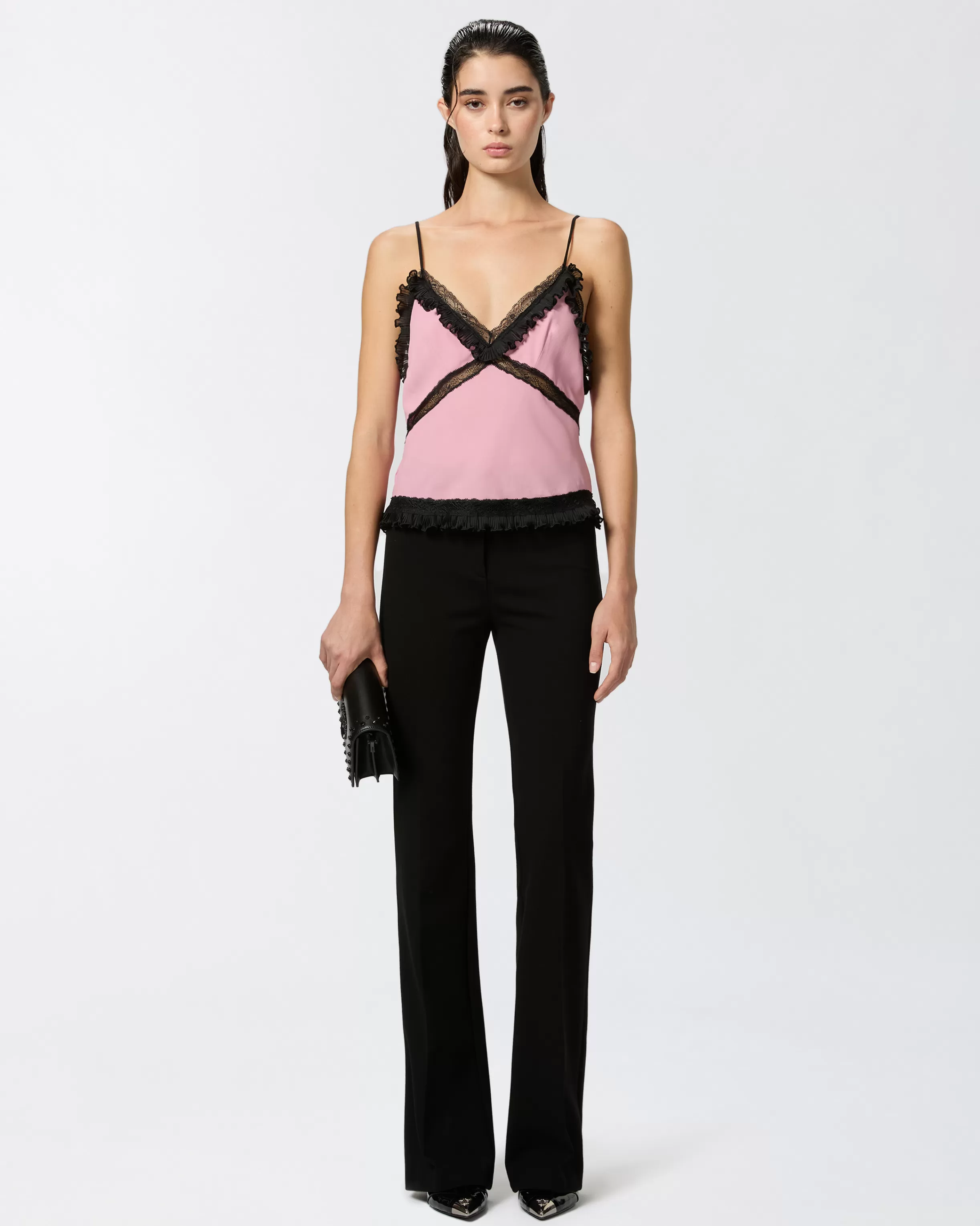 PINKO Silk-blend crepe thin shoulder top