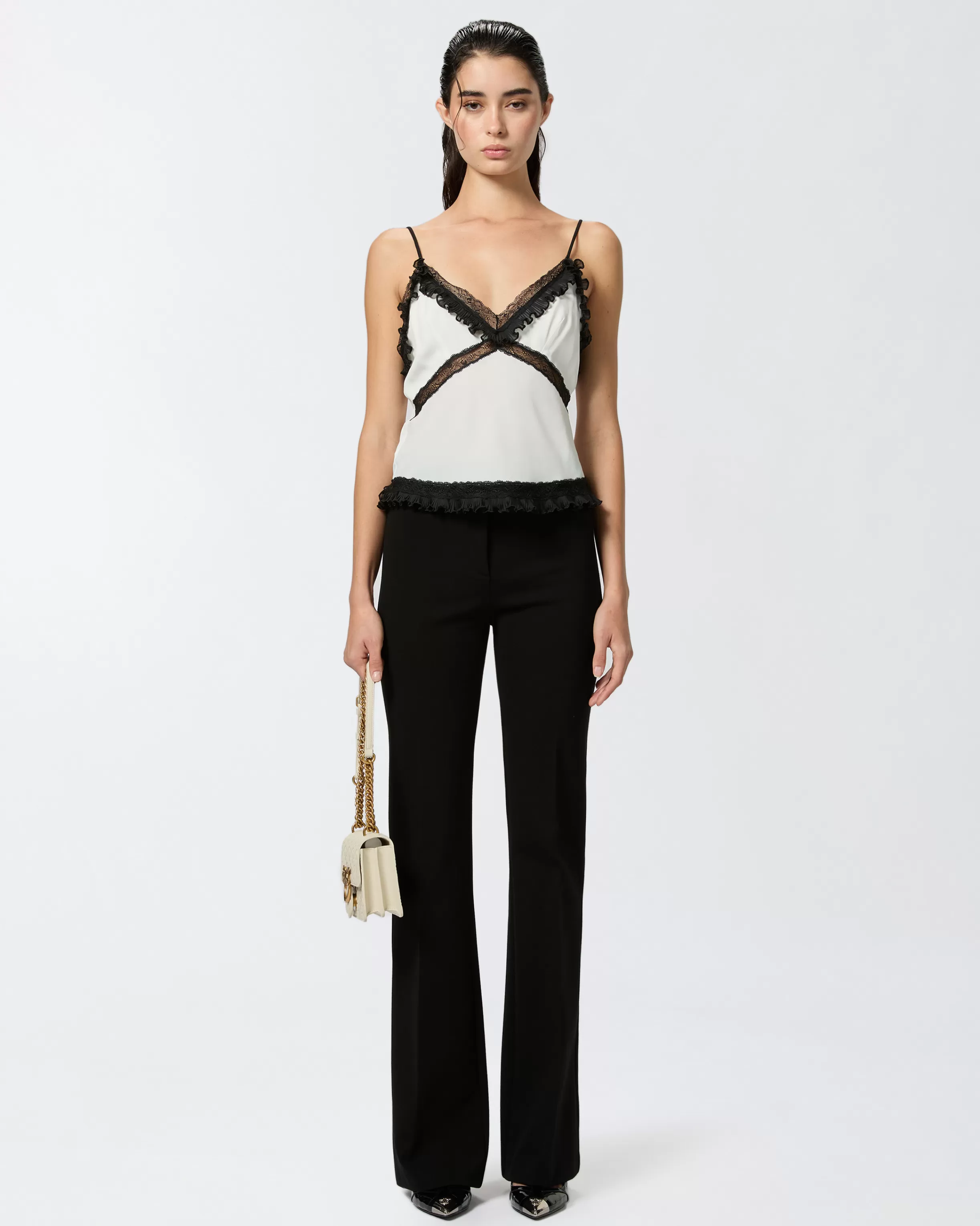 PINKO Silk-blend crepe thin shoulder top