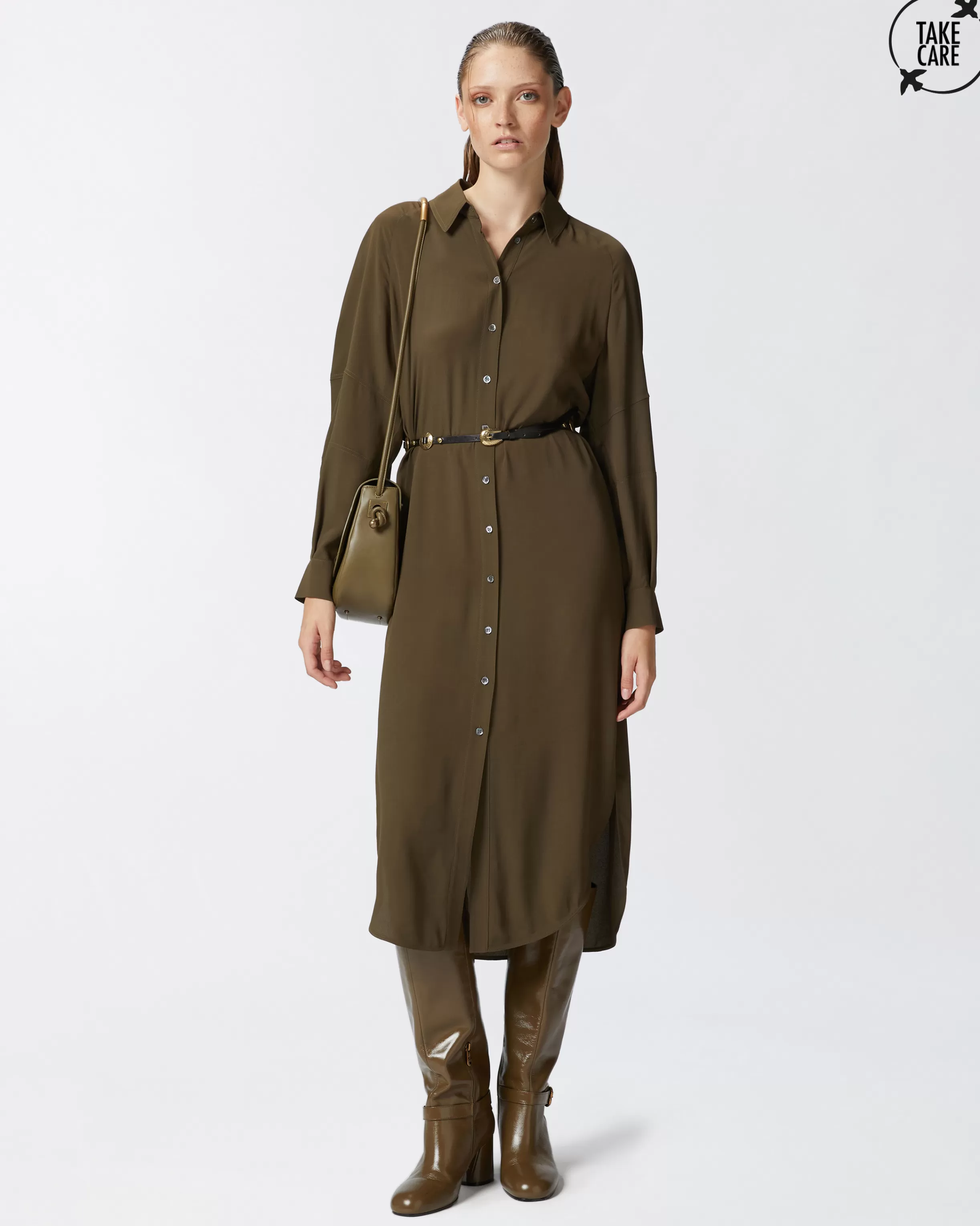 PINKO Silk-blend midi shirt dress