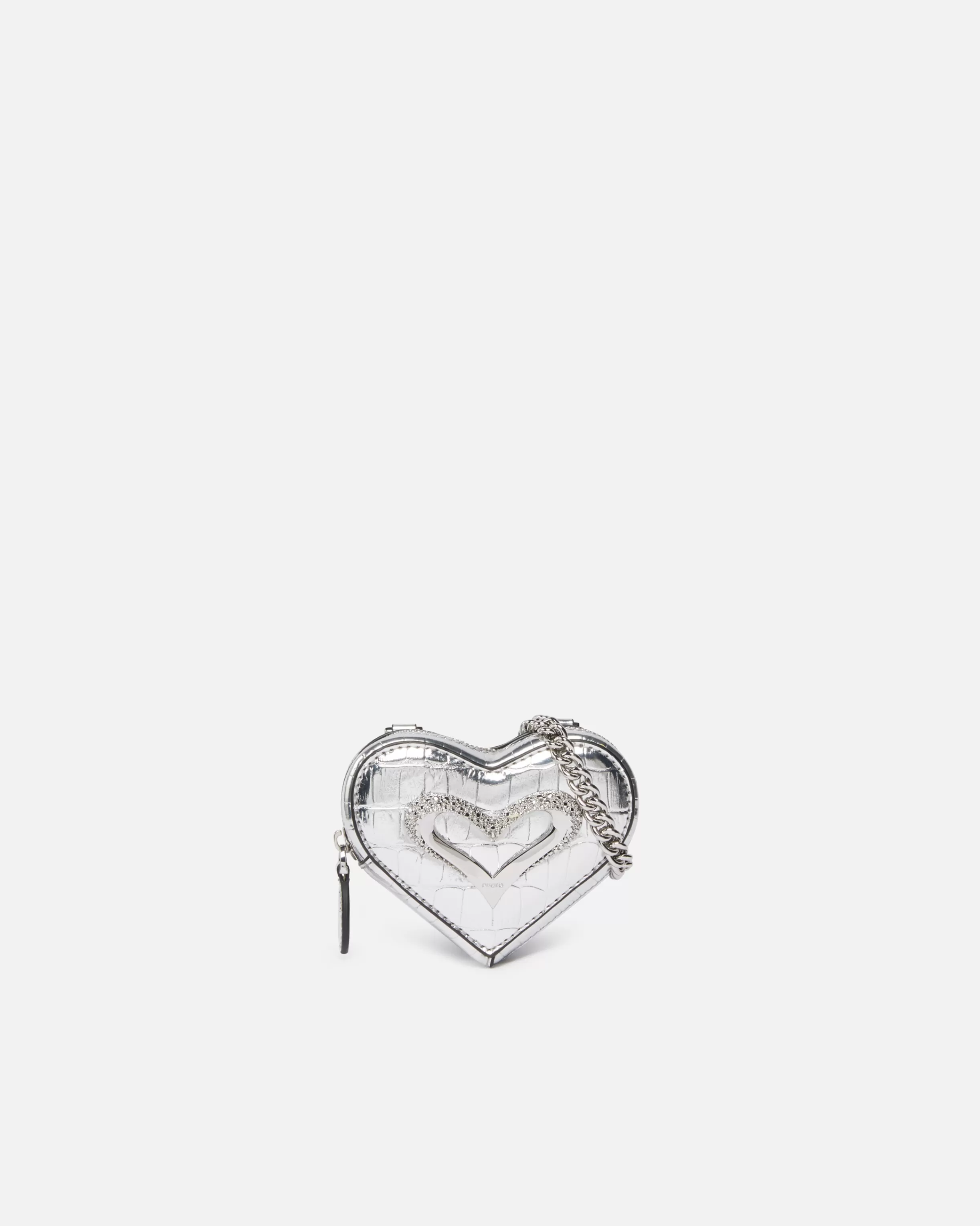 PINKO Silver mirror-finish leather heart-shaped coin purse