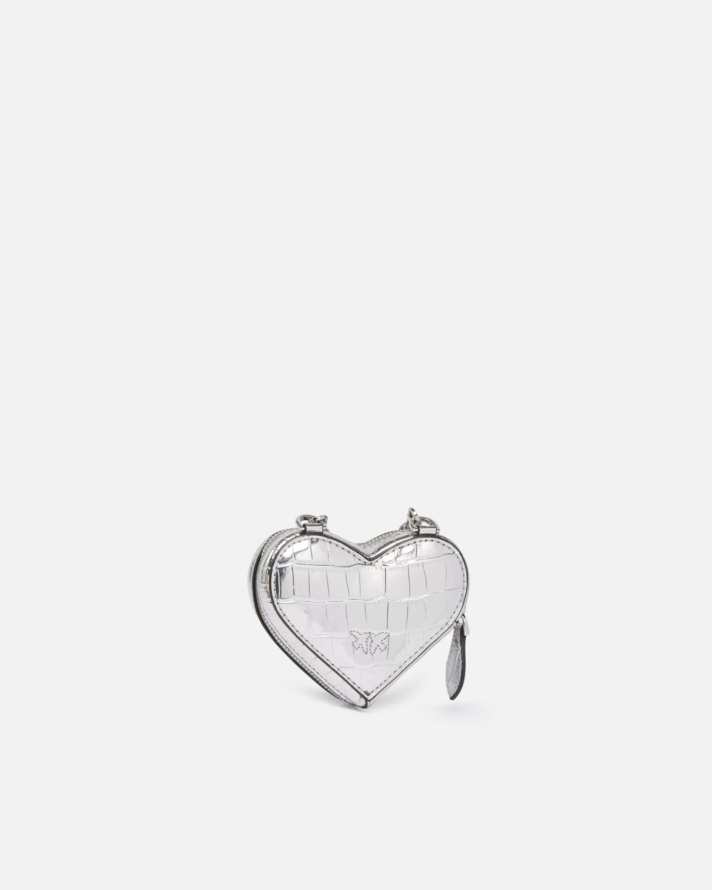 PINKO Silver mirror-finish leather heart-shaped coin purse