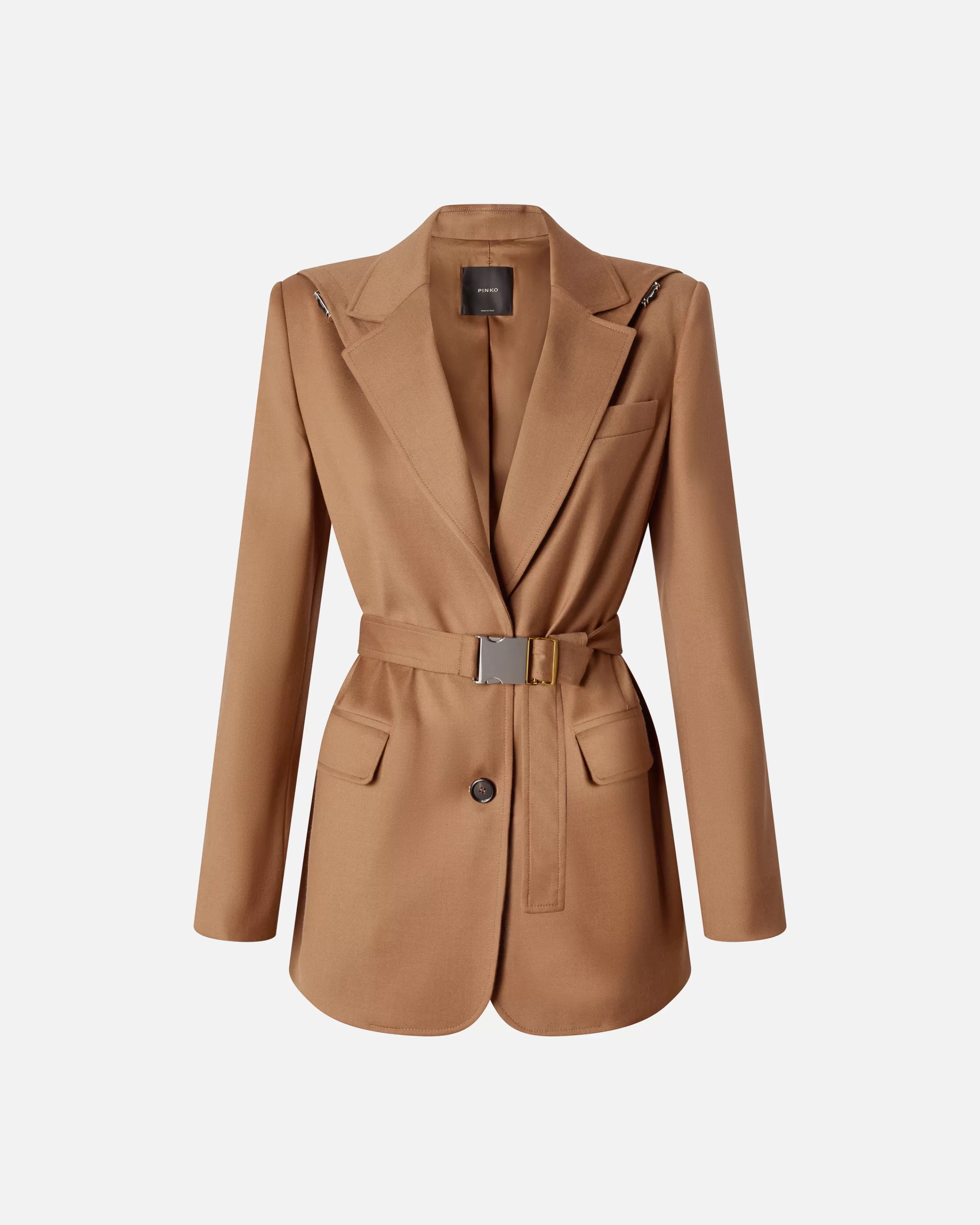 singlebreasted_flannel_blazer_with_hood_and_belt_4-1.webp PINKO Single-breasted flannel blazer with hood and belt