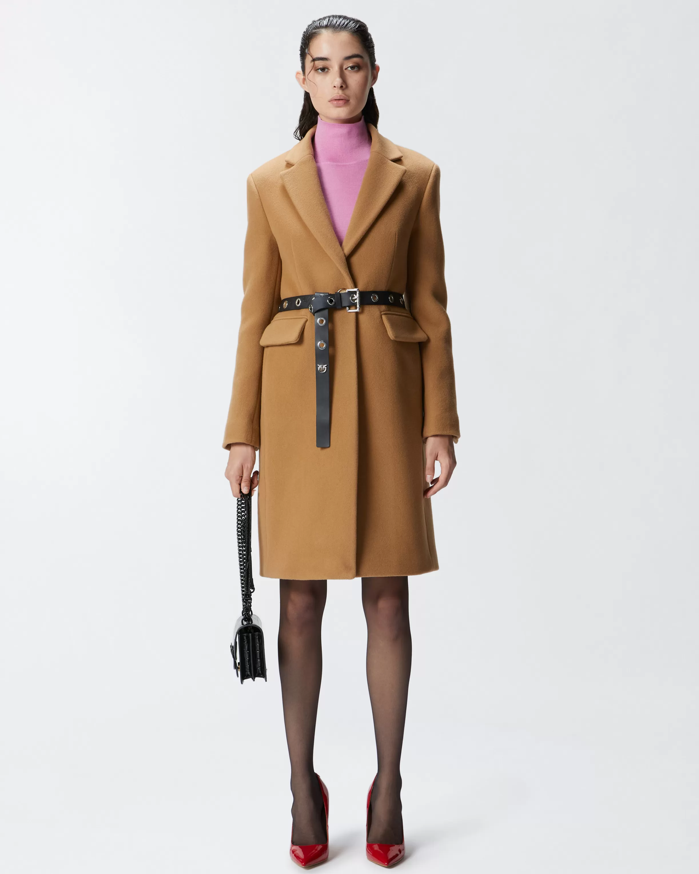 PINKO Single-breasted wool-blend cloth coat