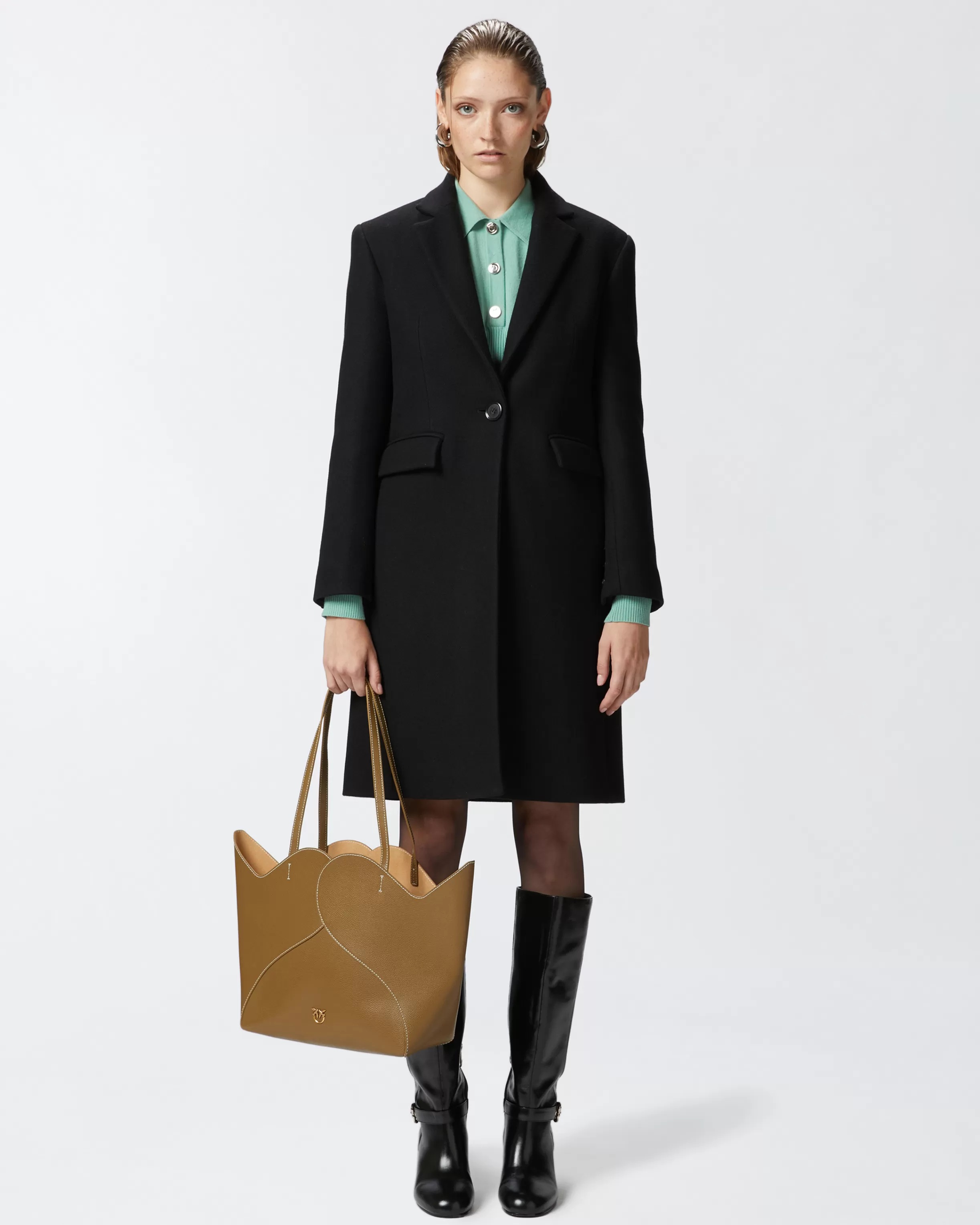 PINKO Single-breasted wool-blend cloth coat