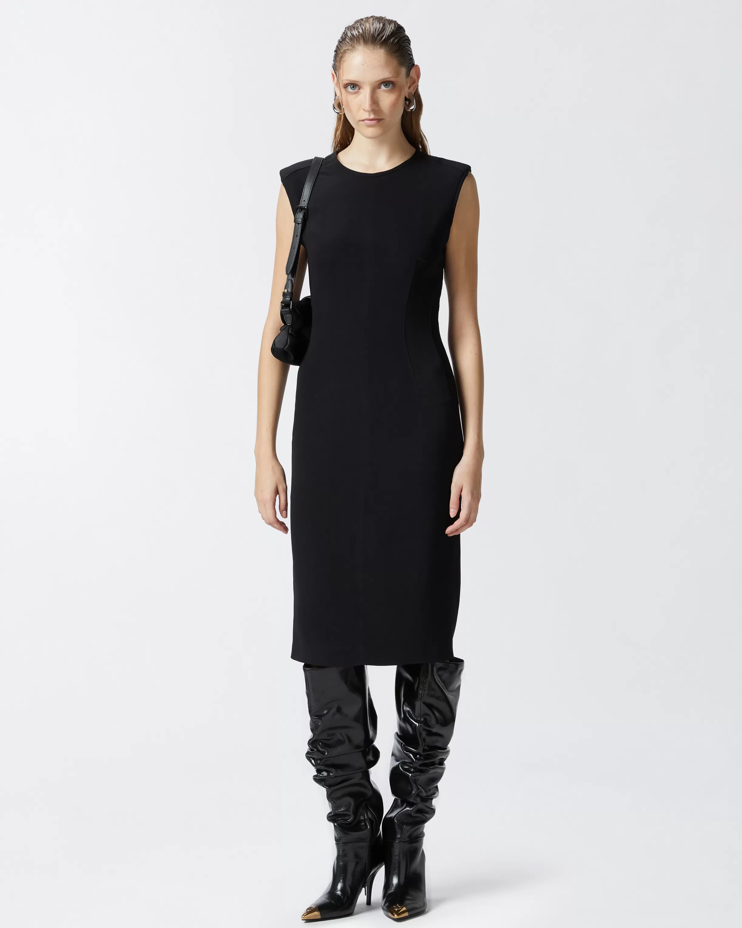 PINKO Sleeveless longuette dress in technical cady