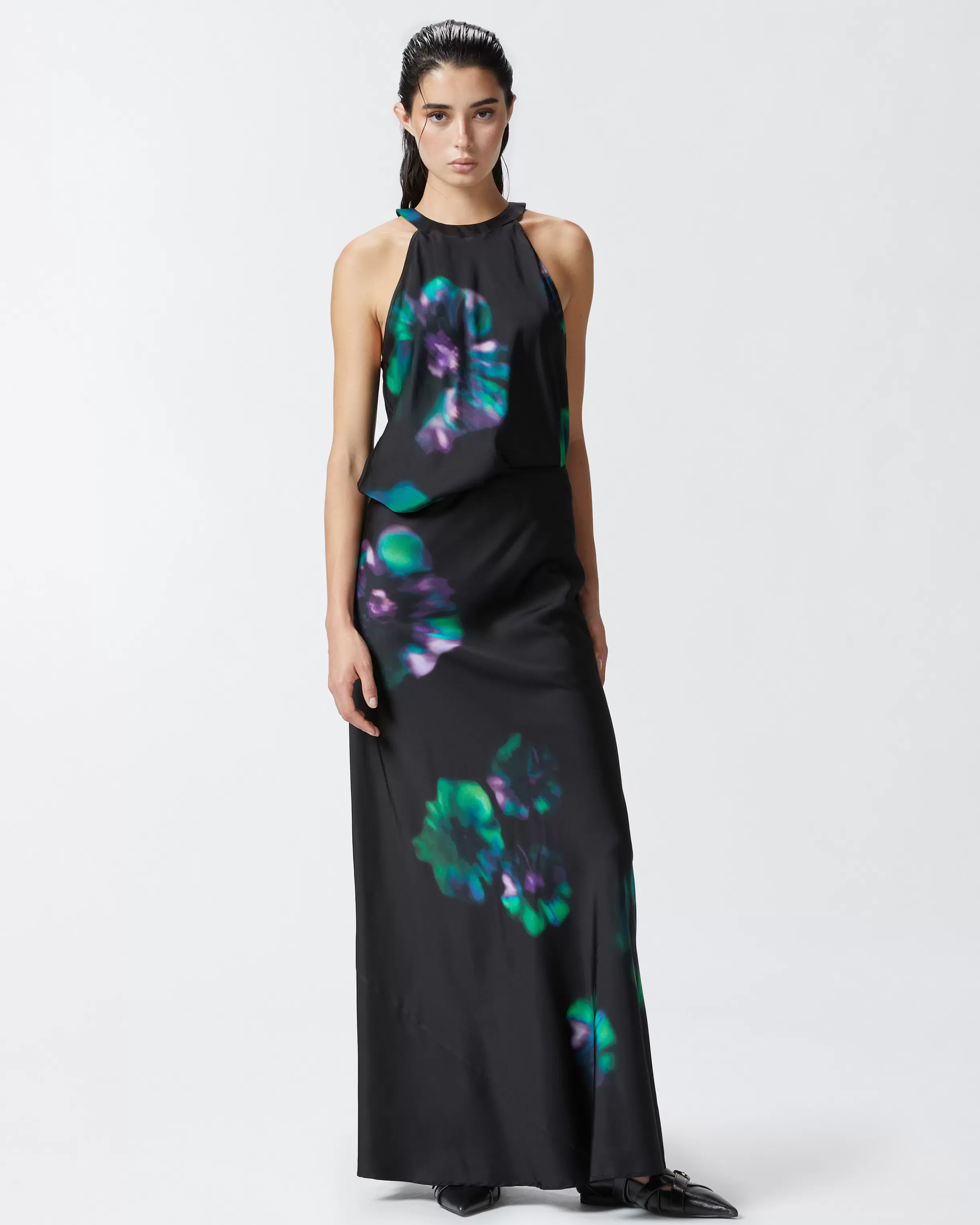 PINKO Sleeveless satin top with floral print