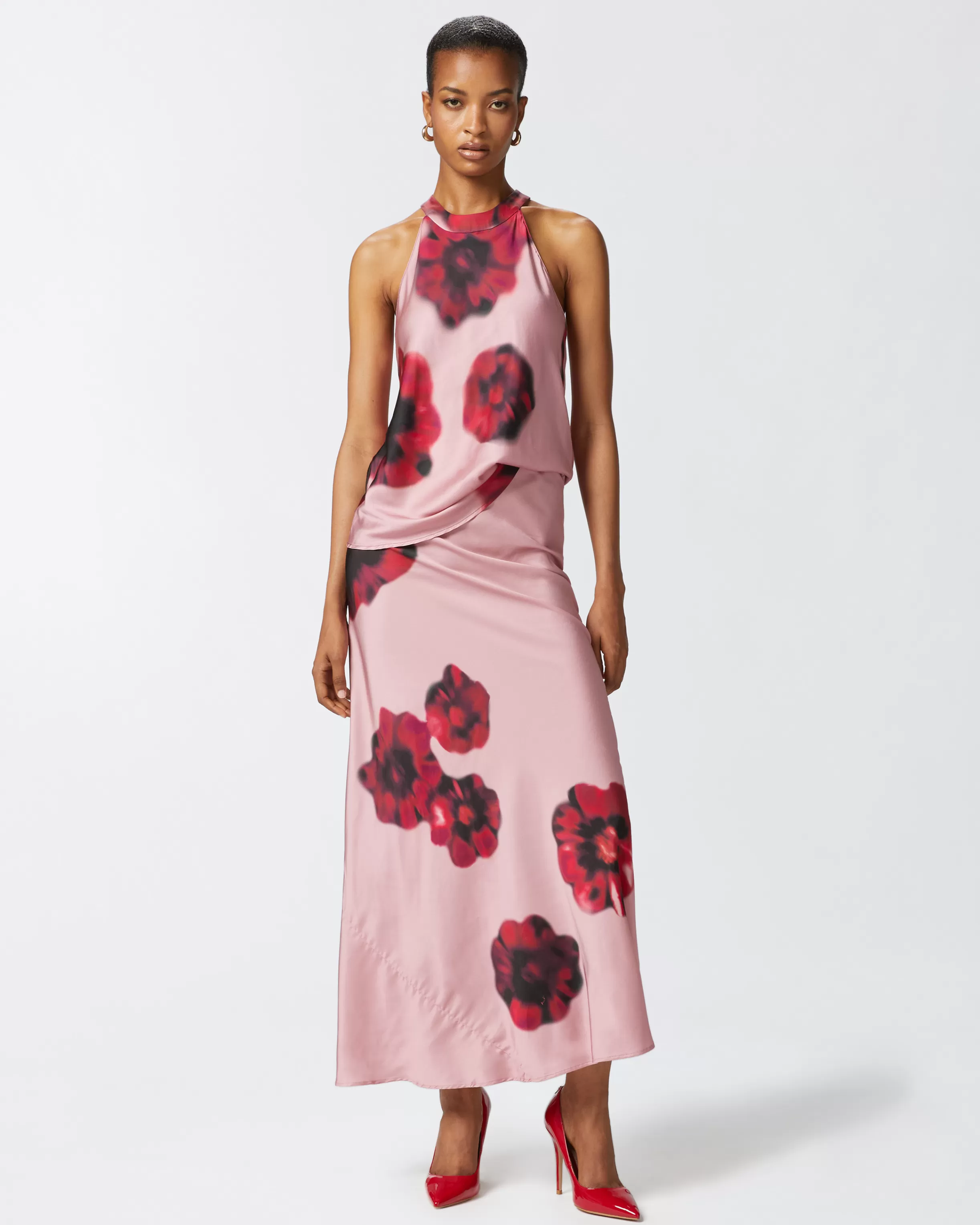 PINKO Sleeveless satin top with floral print