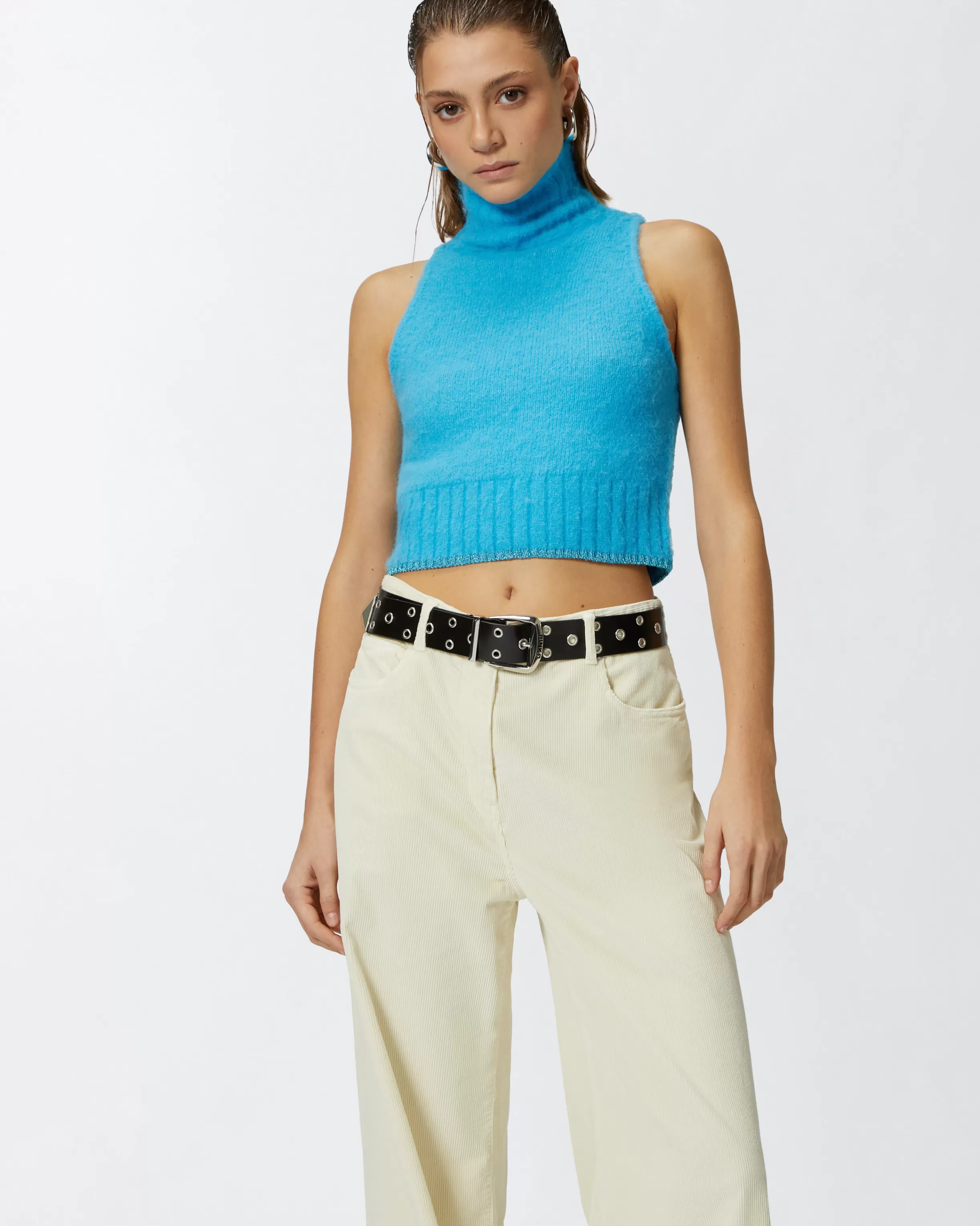 PINKO Sleeveless soft knit crop top