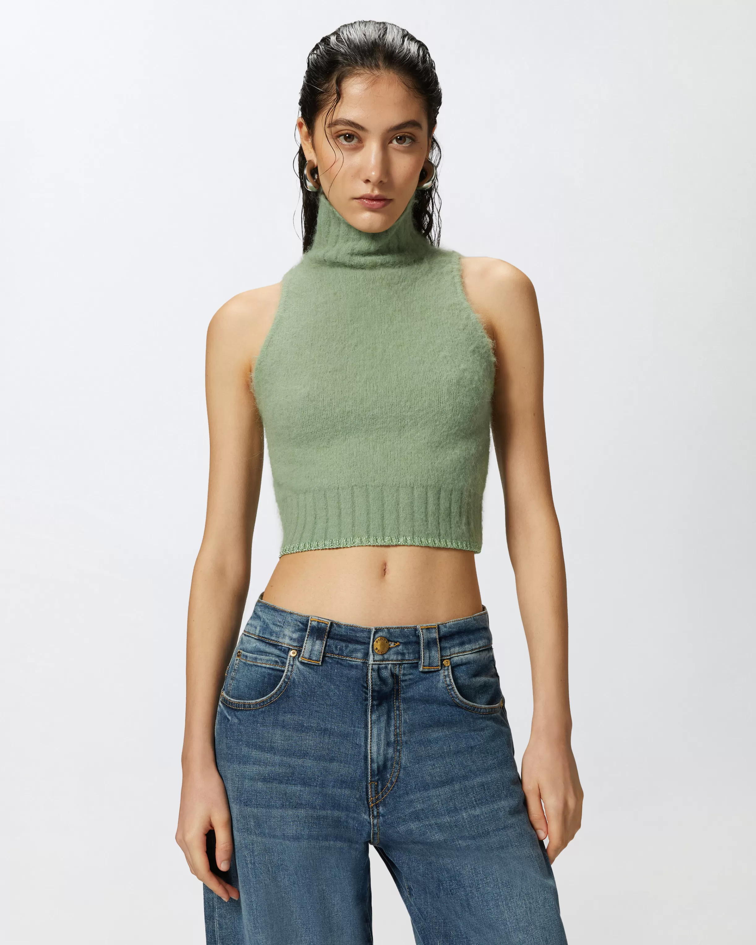 PINKO Sleeveless soft knit crop top