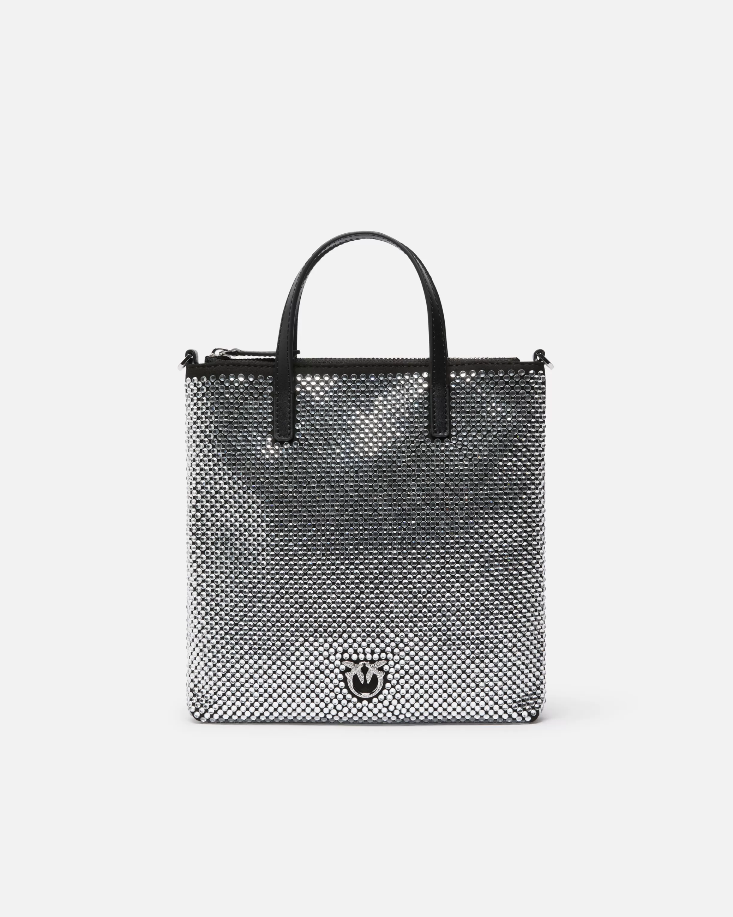 PINKO Small shopping bag with jewel rhinestones and shoulder strap