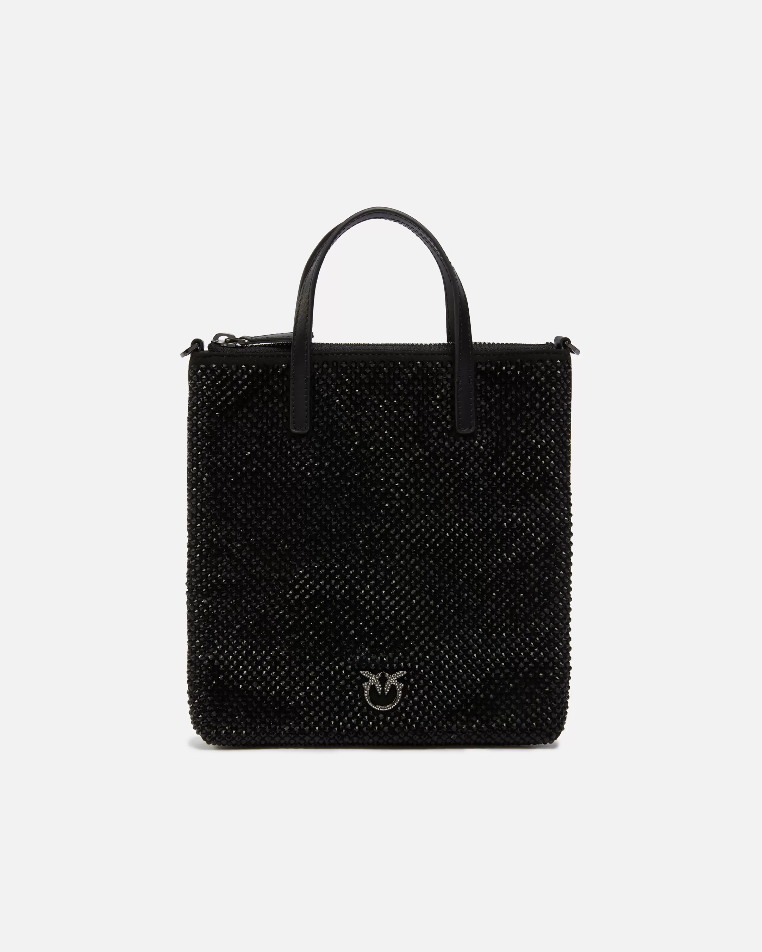 PINKO Small shopping bag with jewel rhinestones and shoulder strap